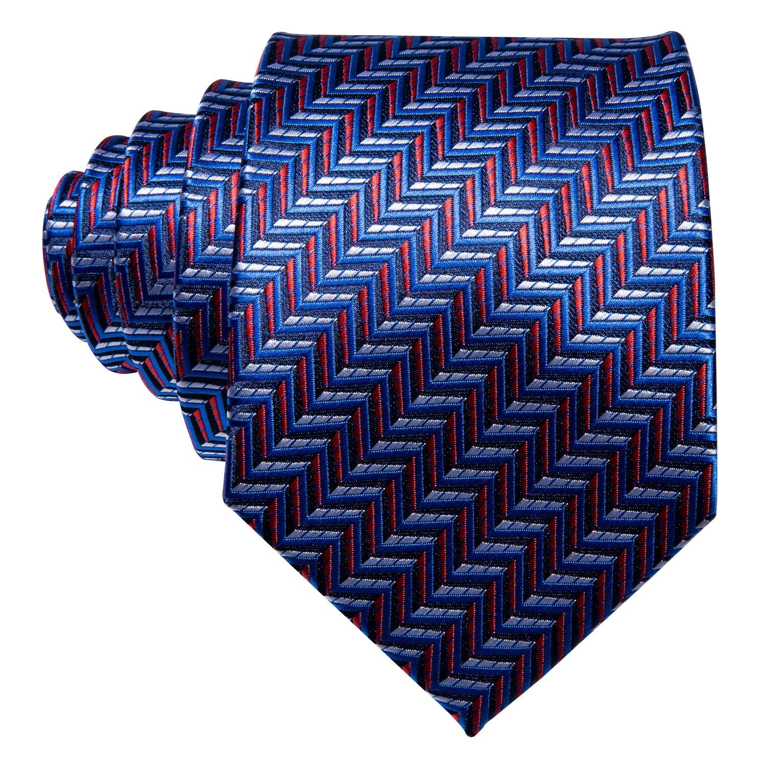 Navy Blue Red Striped Silk Fabric Tie Hanky Cufflinks Set - barry-wang