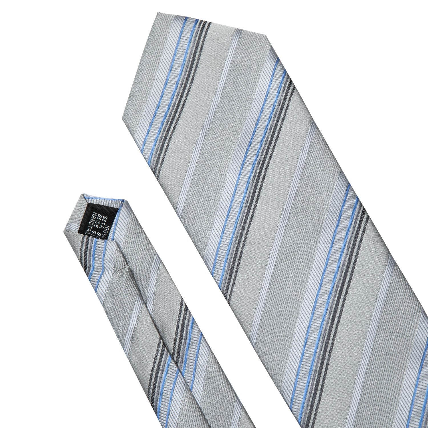 Silver Striped Silk Fabric Tie Hanky Cufflinks Set - barry-wang