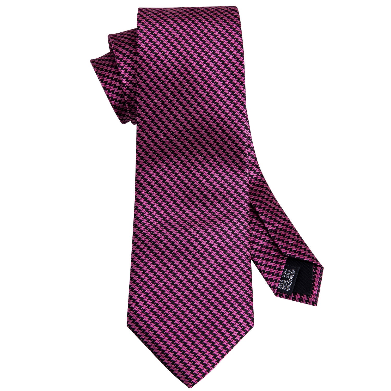 Purple Houndstooth Silk Fabric Tie Hanky Cufflinks Set