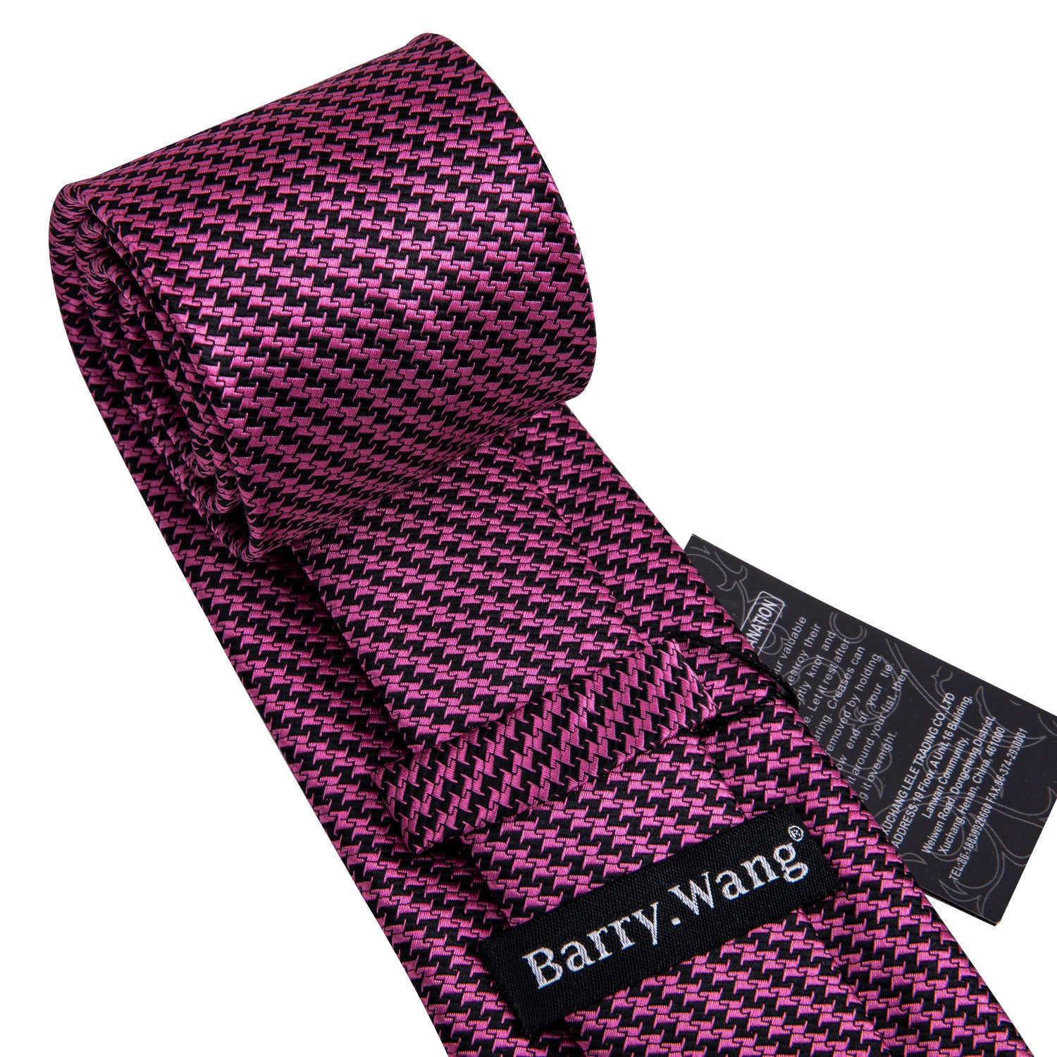 Purple Houndstooth Silk Fabric Tie Hanky Cufflinks Set