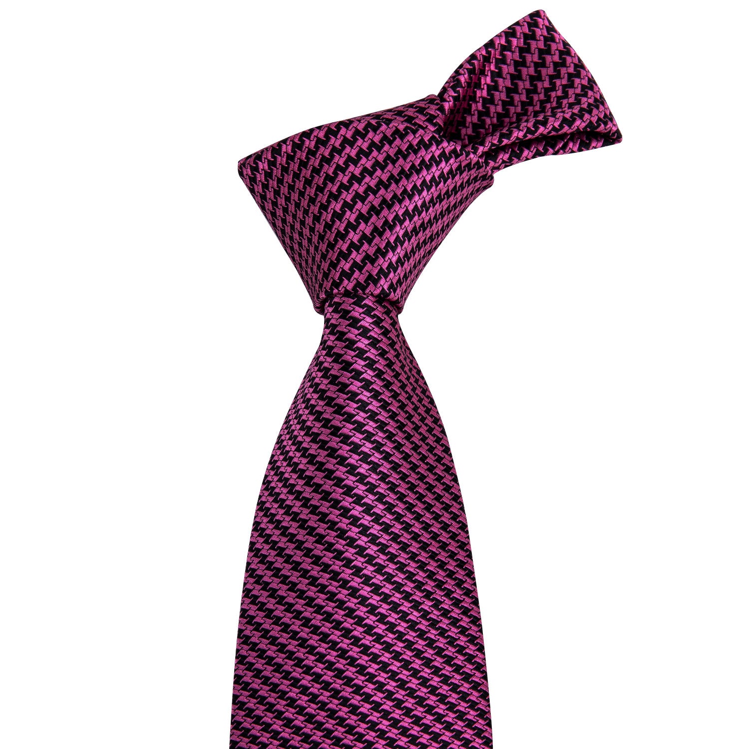 Purple Houndstooth Silk Fabric Tie Hanky Cufflinks Set