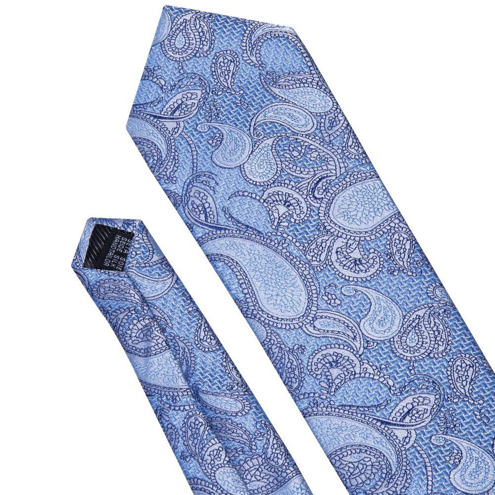 Sky-blue Paisley Silk Tie Pocket Square Cufflinks Set - barry-wang