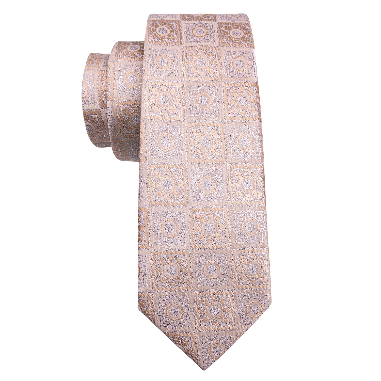 Silver Pink Plaid Tie Pocket Square Cufflinks Set