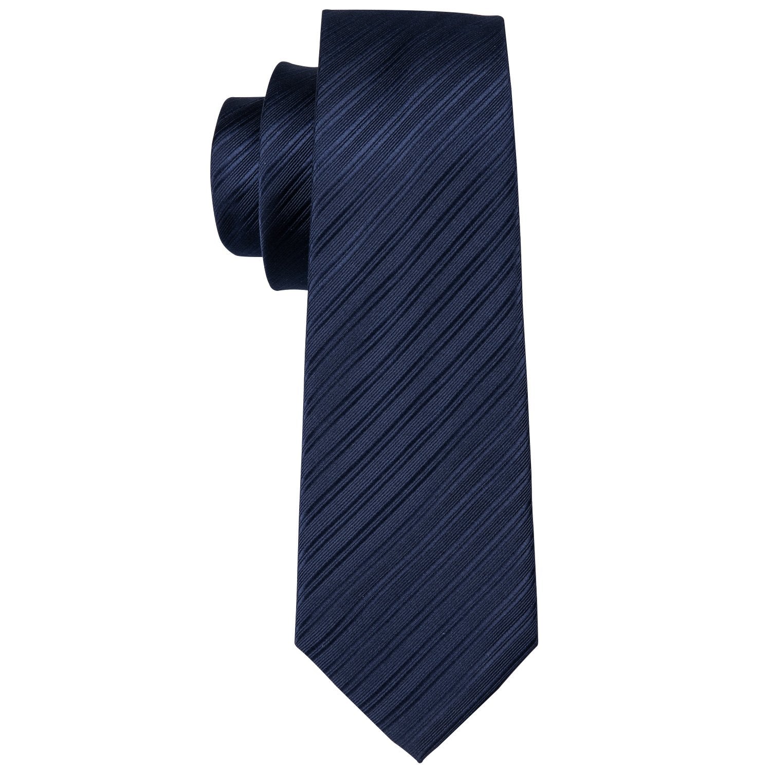 Navy Blue Striped Silk Men's Tie Hanky Cufflinks Set - barry-wang