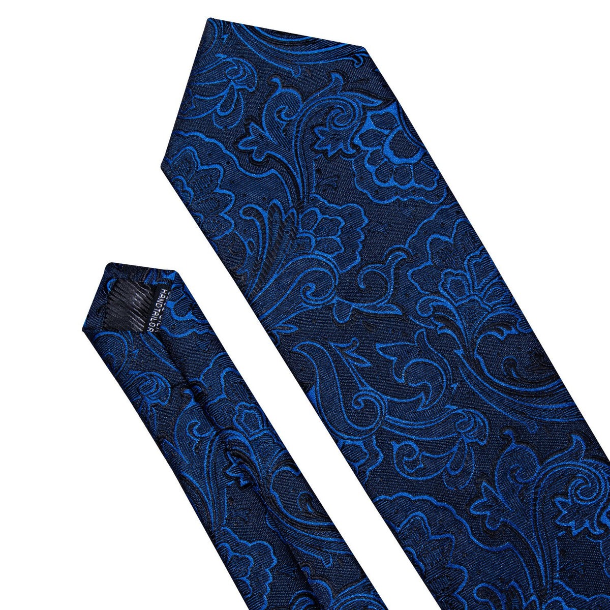 Deep Blue Floral Necktie Pocket Square Cufflinks Set