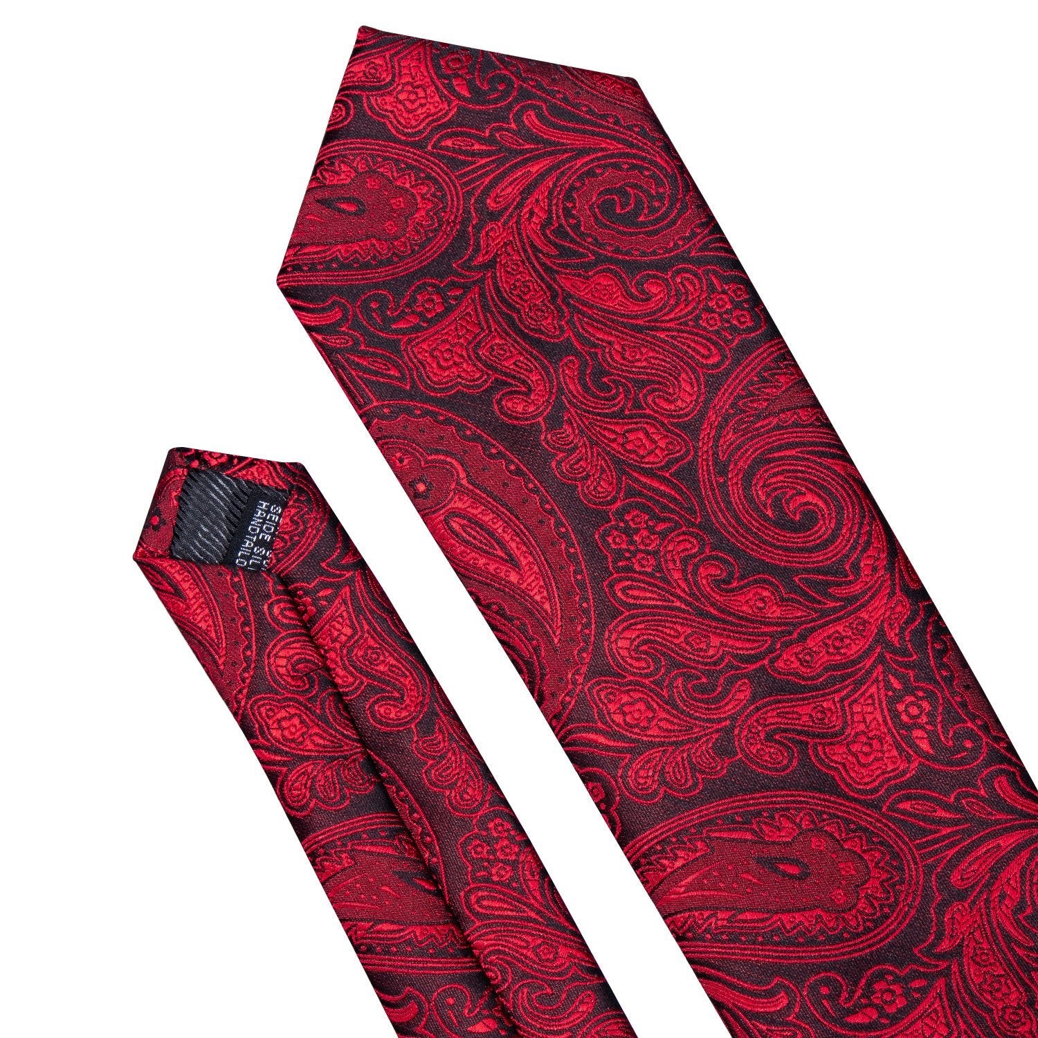  Red Black Paisley Floral Lapel Pin Tie Hanky Cufflinks Set