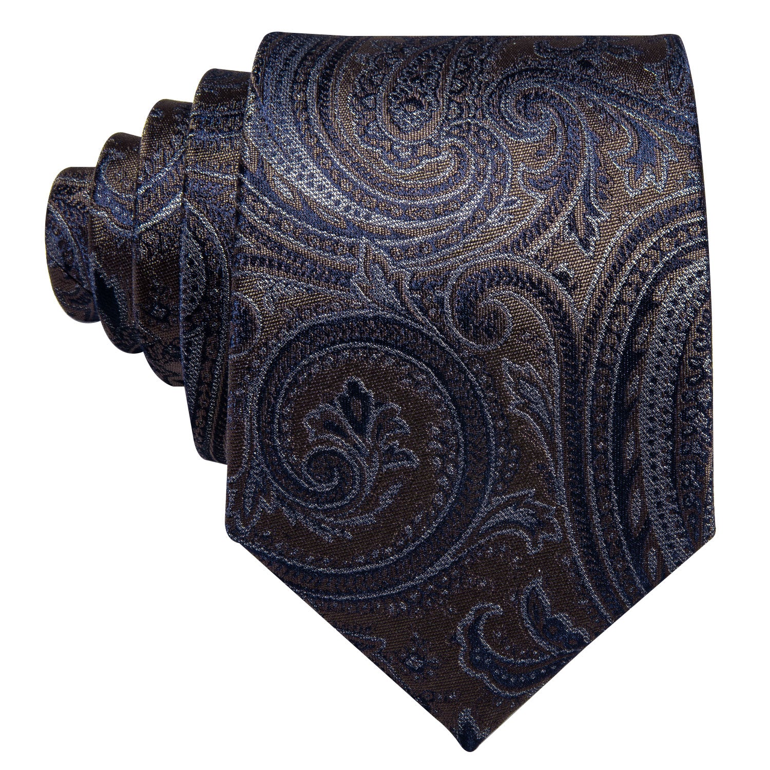 Black Brown Paisley Necktie Pocket Square Cufflinks Set