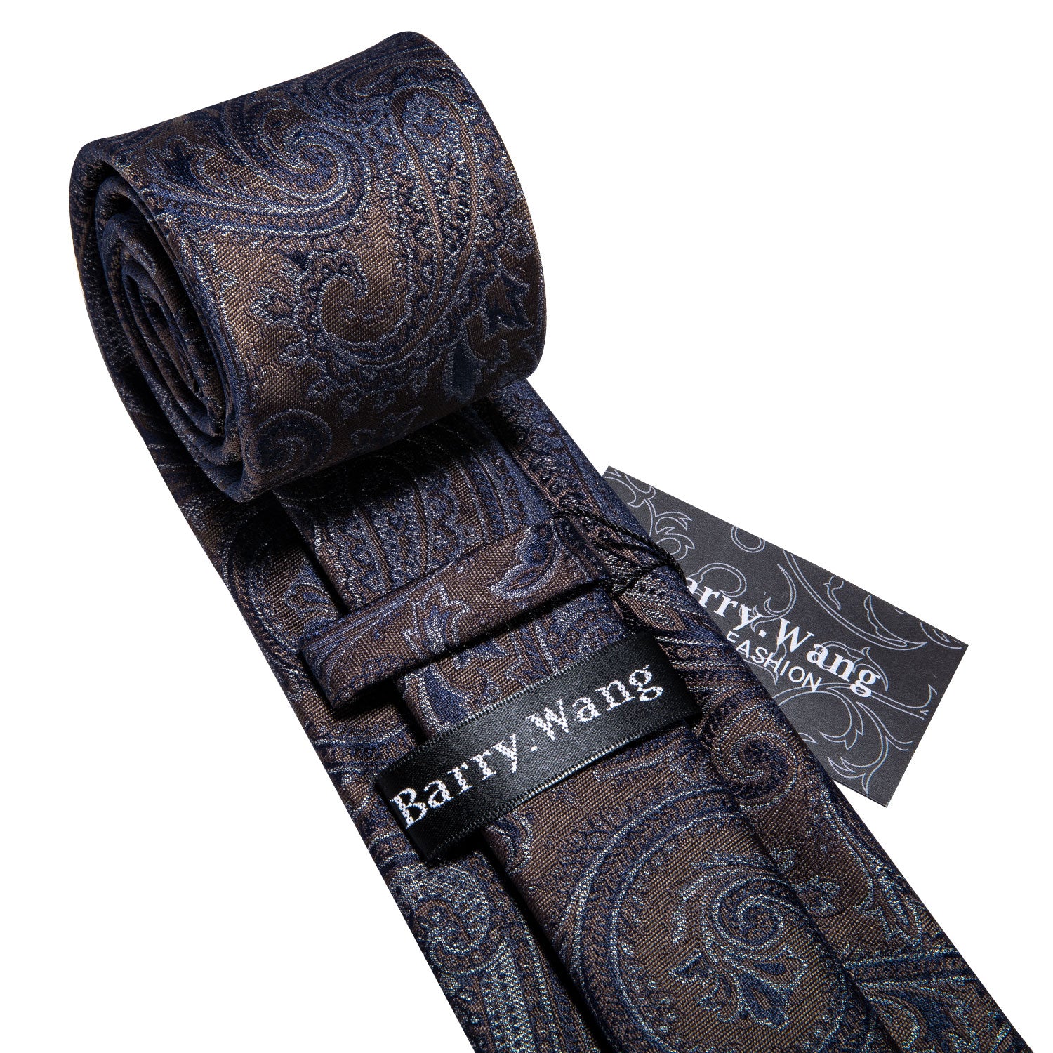 Black Brown Paisley Necktie Pocket Square Cufflinks Set