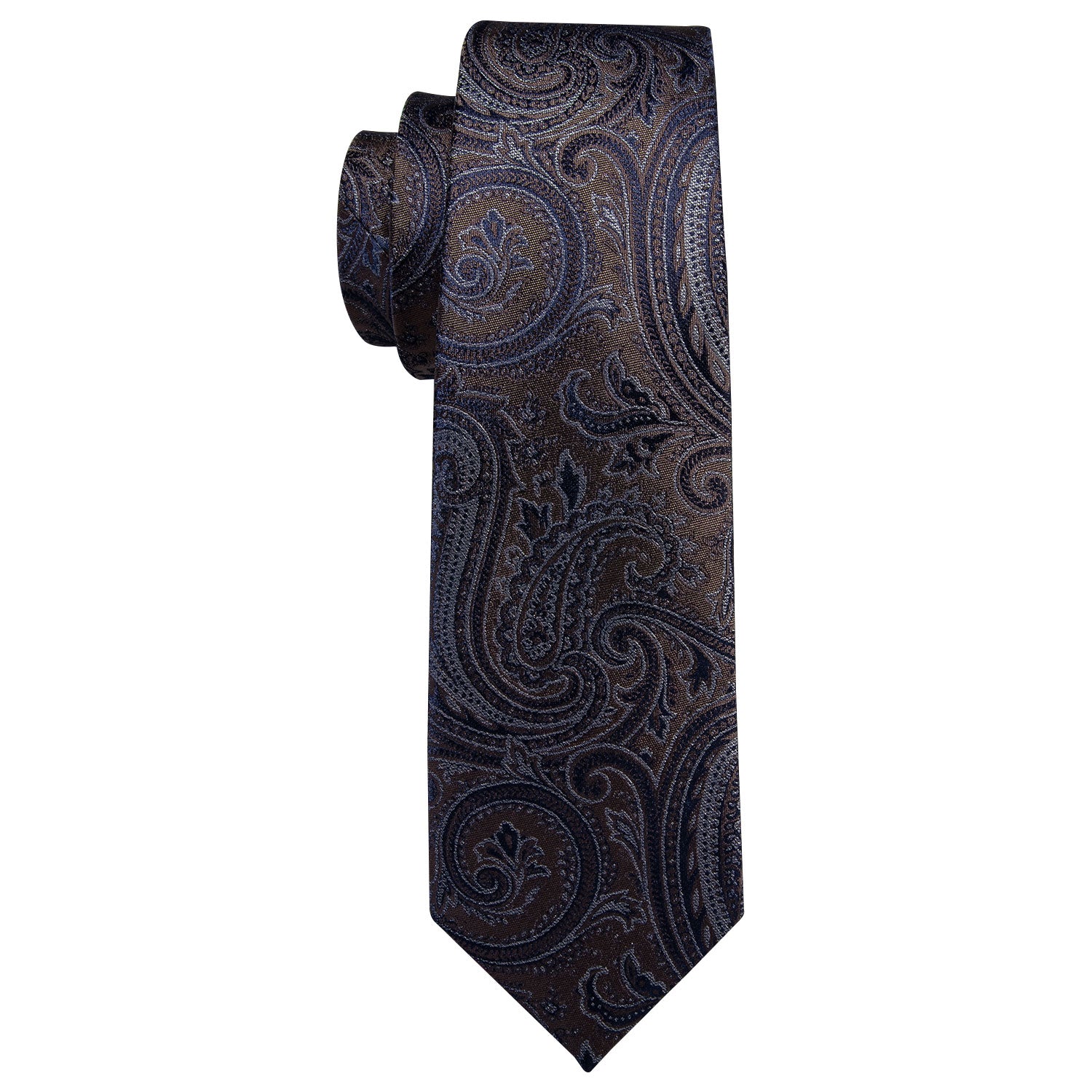 Black Brown Paisley Necktie Pocket Square Cufflinks Set