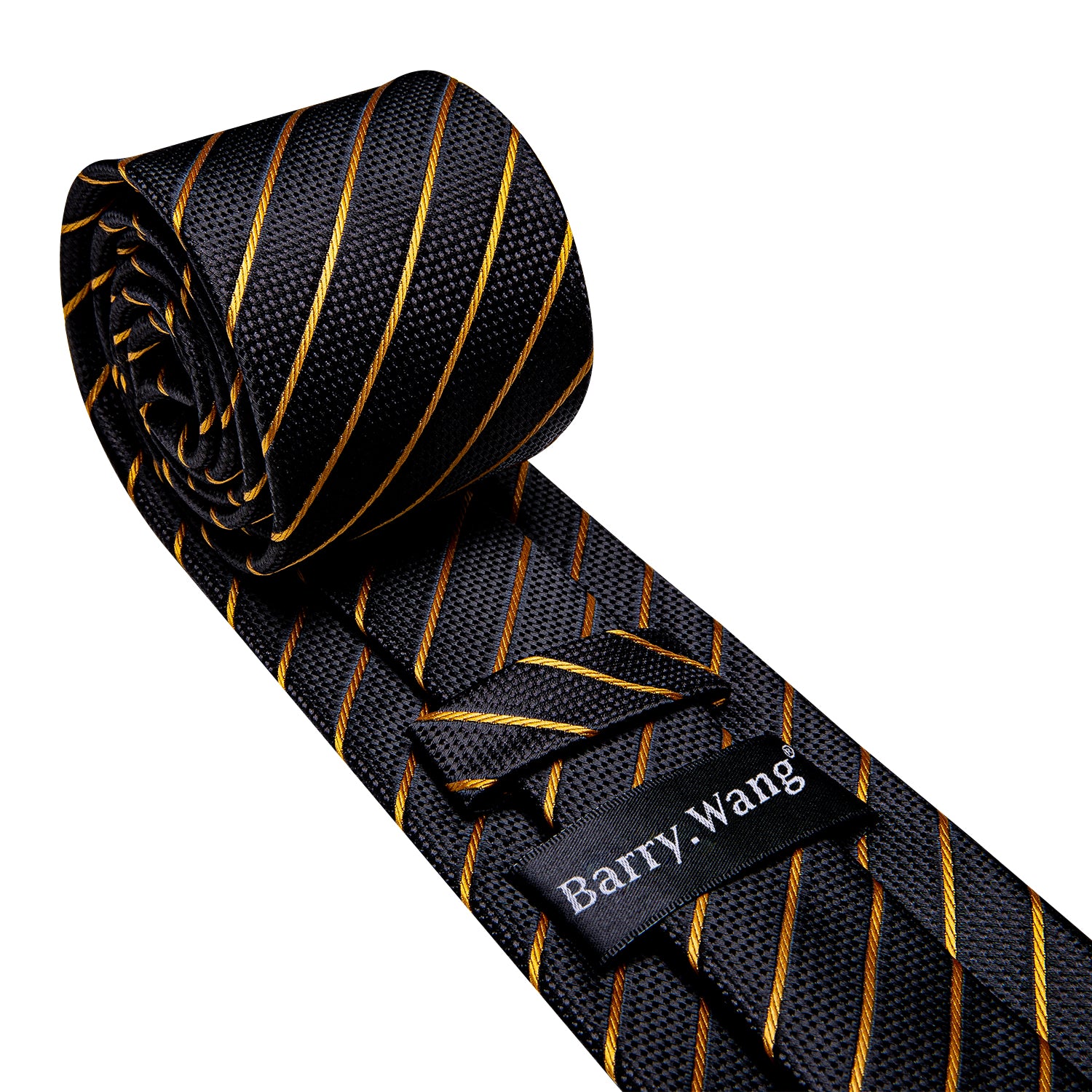 Gold Color Black Stripe Men's Tie Lapel Pin Brooch Silk Tie Hanky Cuff