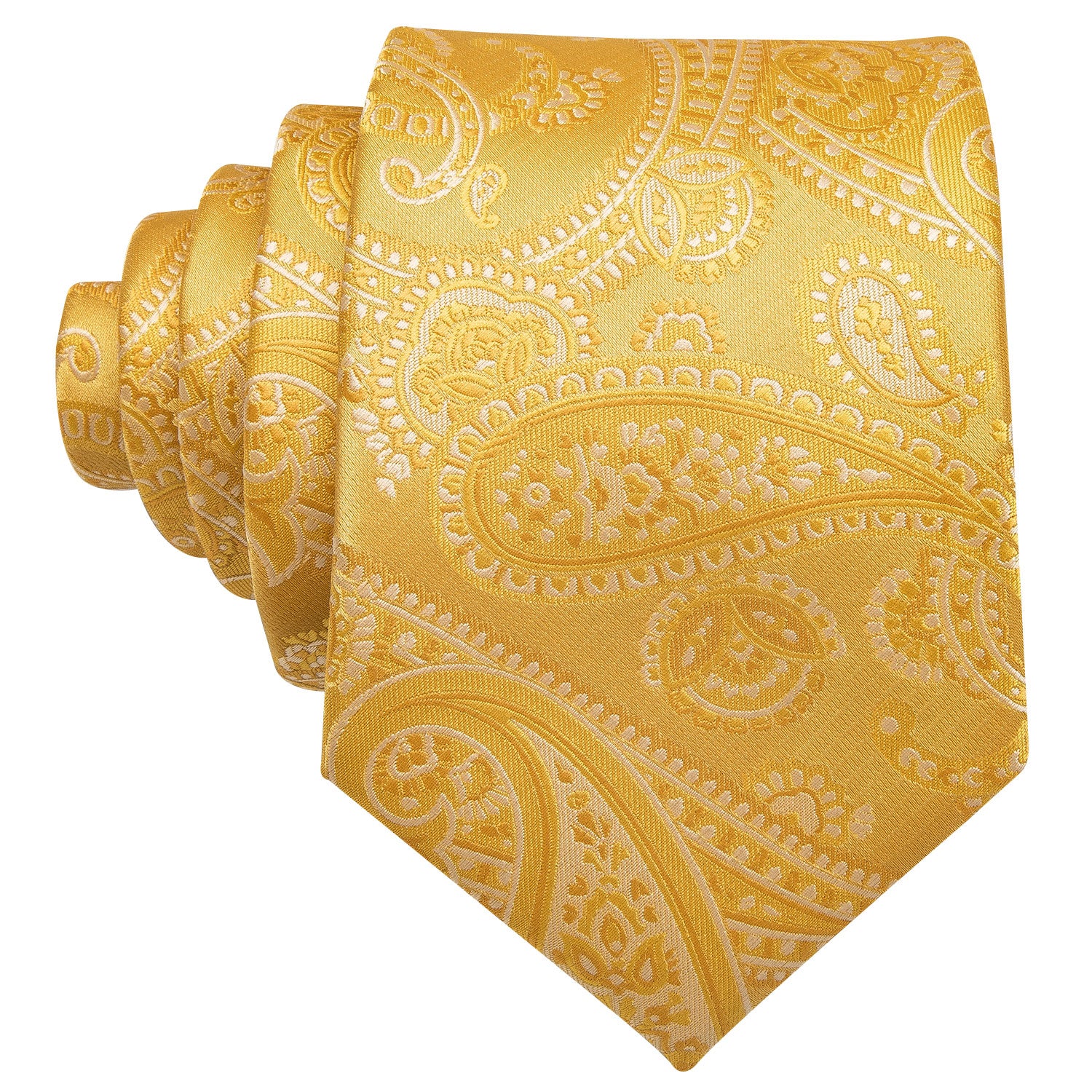 Golden Floral Silk Men's Necktie Pocket Square Cufflinks Gift Box Set