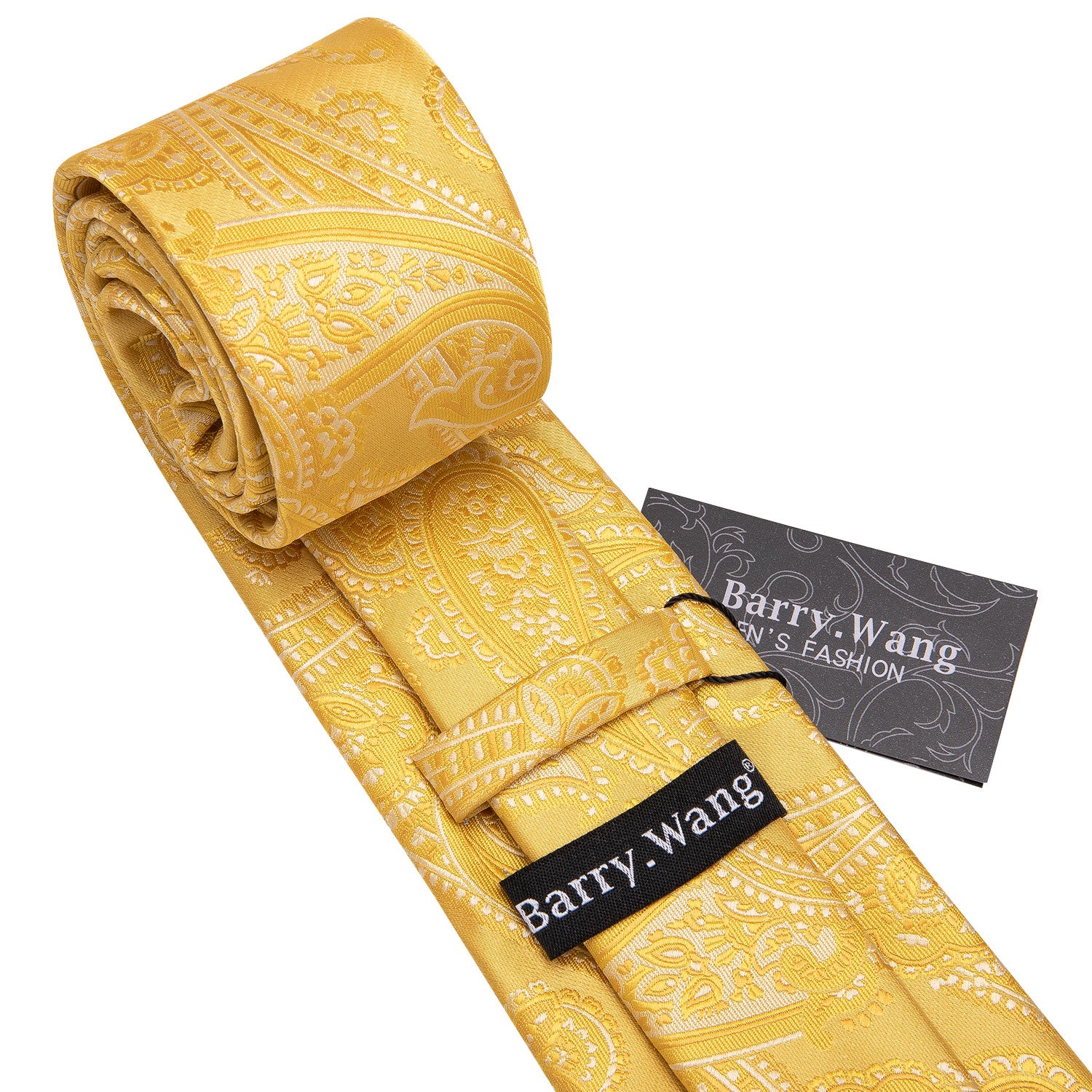 Golden Floral Silk Men's Necktie Pocket Square Cufflinks Gift Box Set