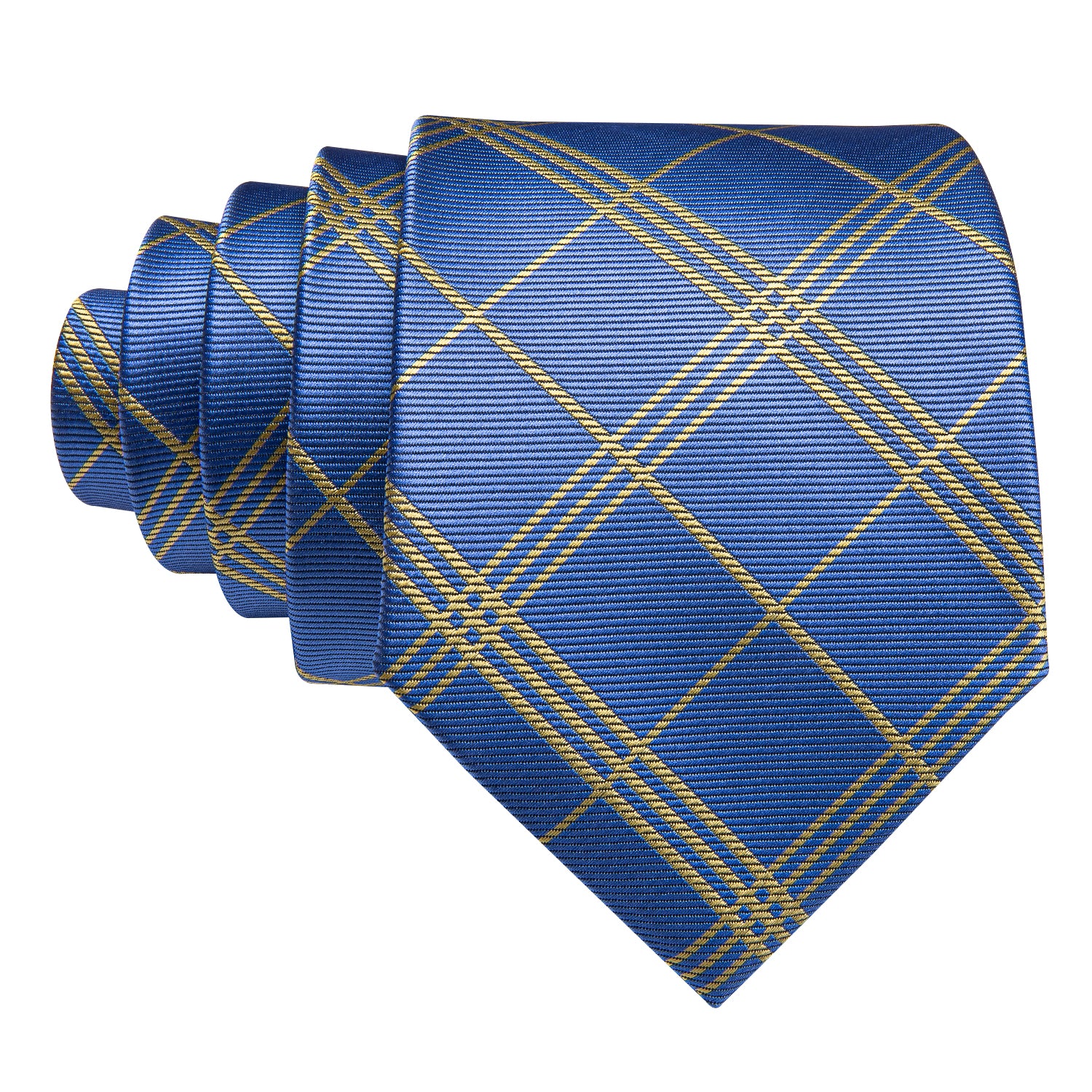 Light Blue Yellow Stripe Plaid Tie Pocket Square Cufflinks Set