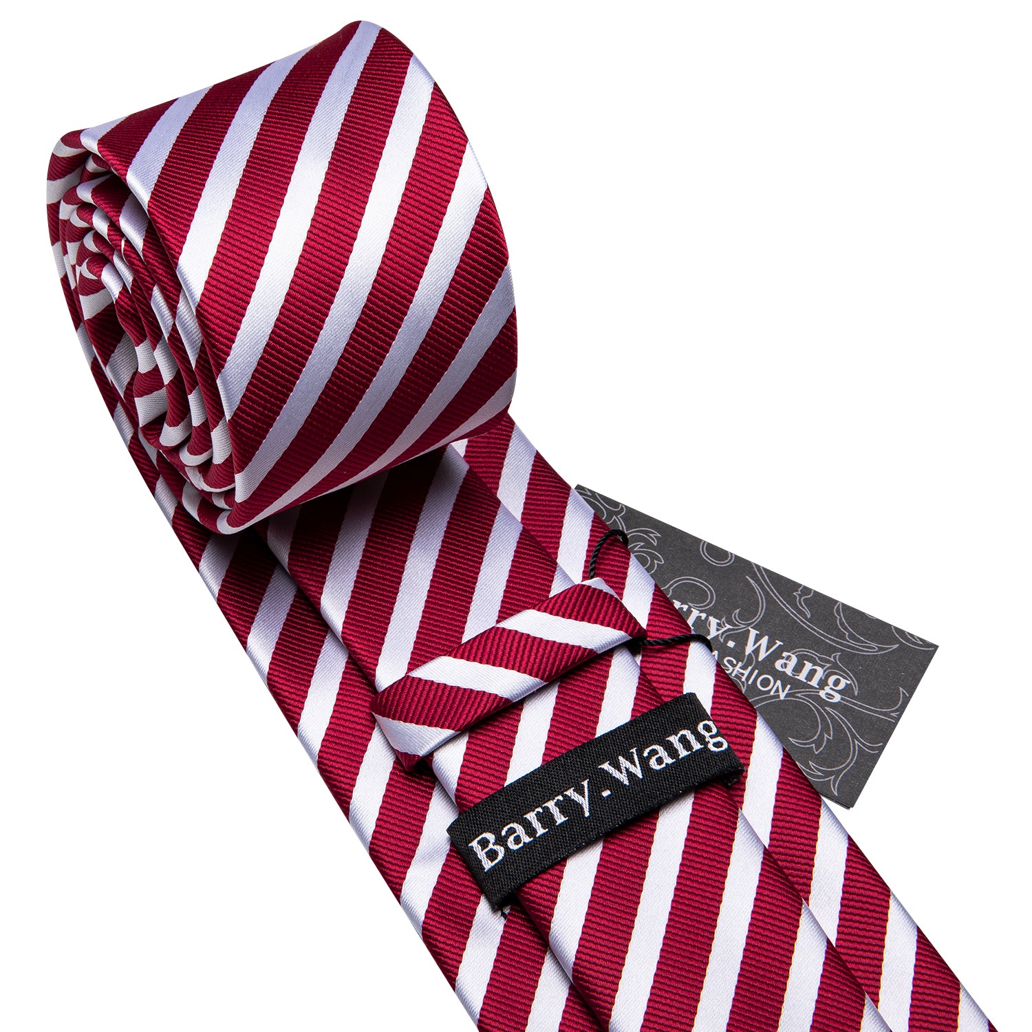 White Red Stripe Tie Hanky Cufflinks Gift Box Set for Men