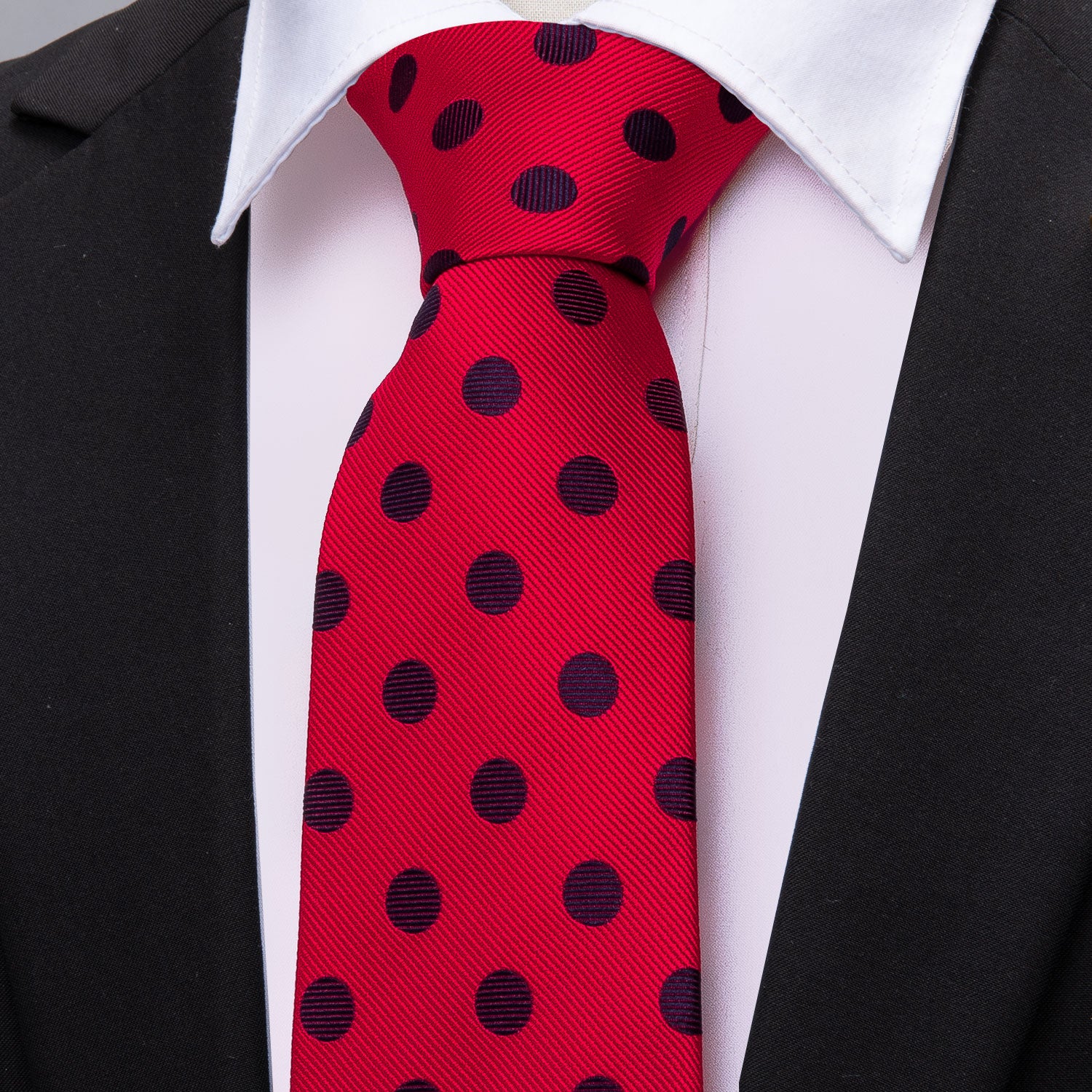 Red Polka Dot Necktie Pocket Square Cufflinks Set