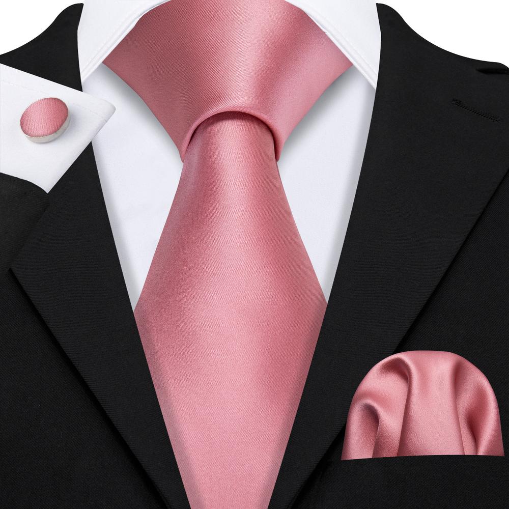 Pink Solid Tie Hanky Cufflinks Set