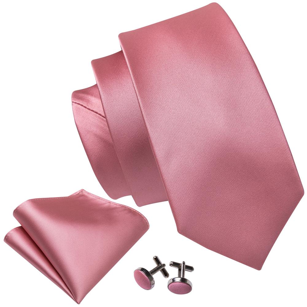 Pink Solid Tie Hanky Cufflinks Set