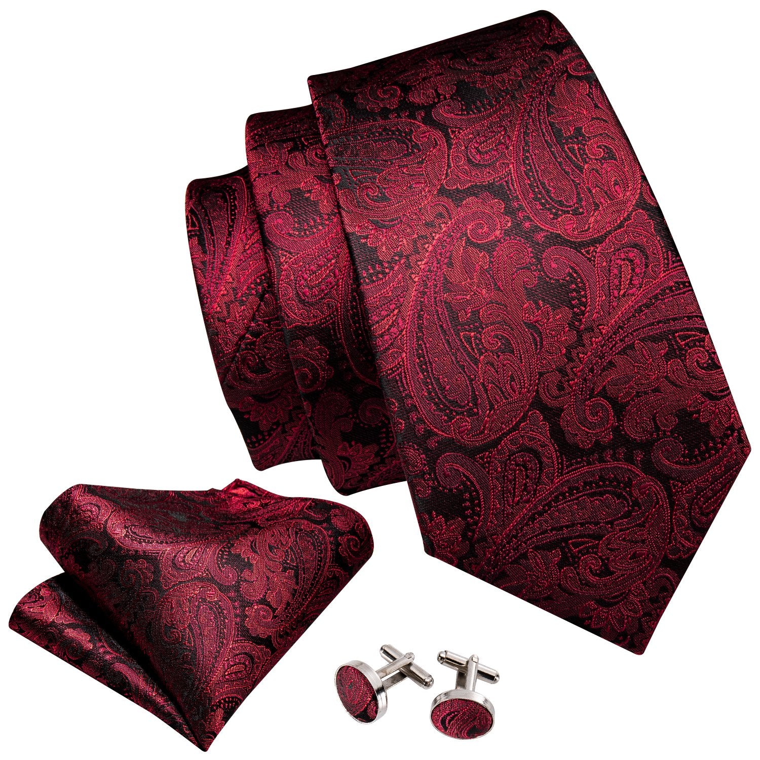 Black Red Paisley Tie Alloy Lapel Pin Brooch Gift Box Set