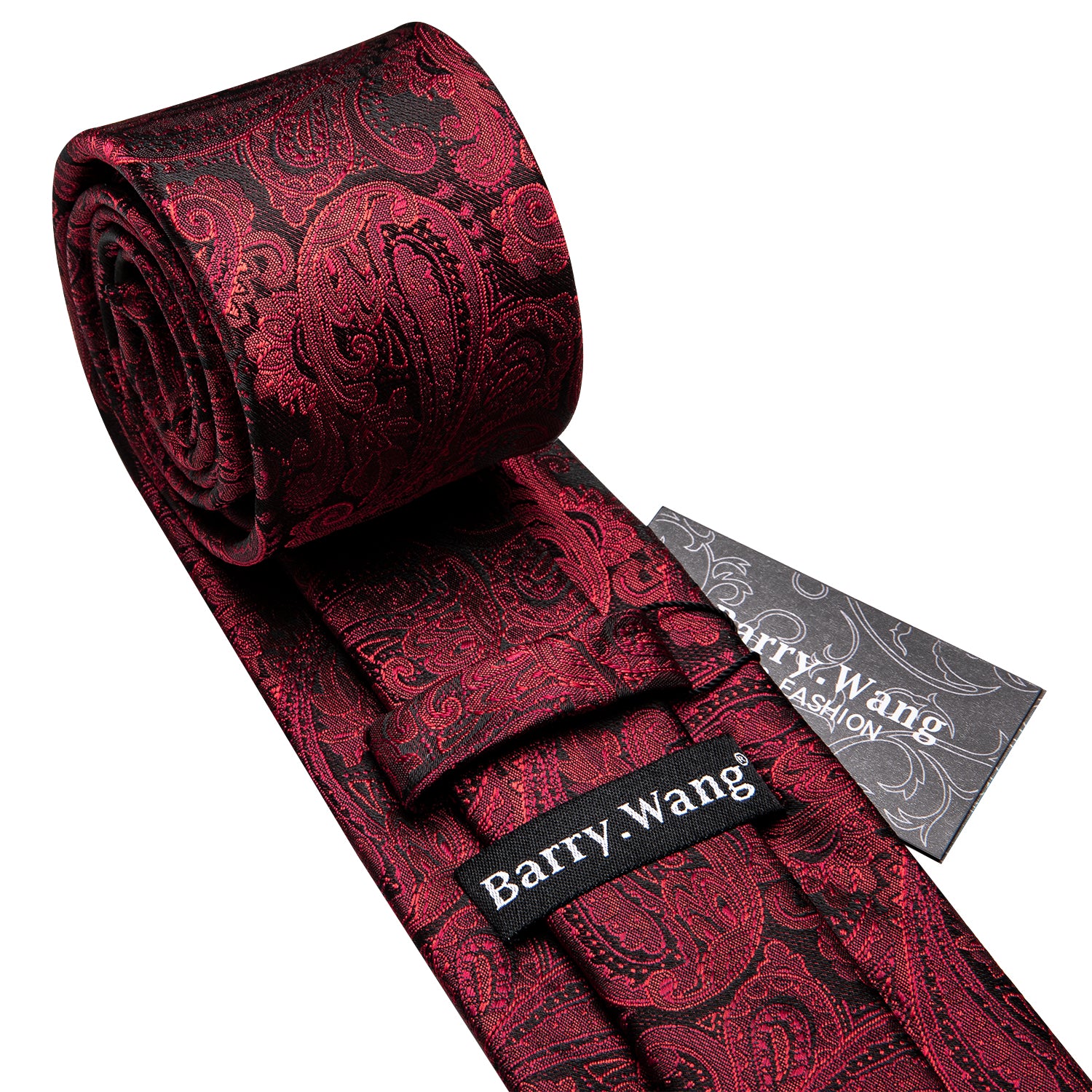 Luxury Black Red Paisley Tie Hanky Cufflinks Gift Box Set