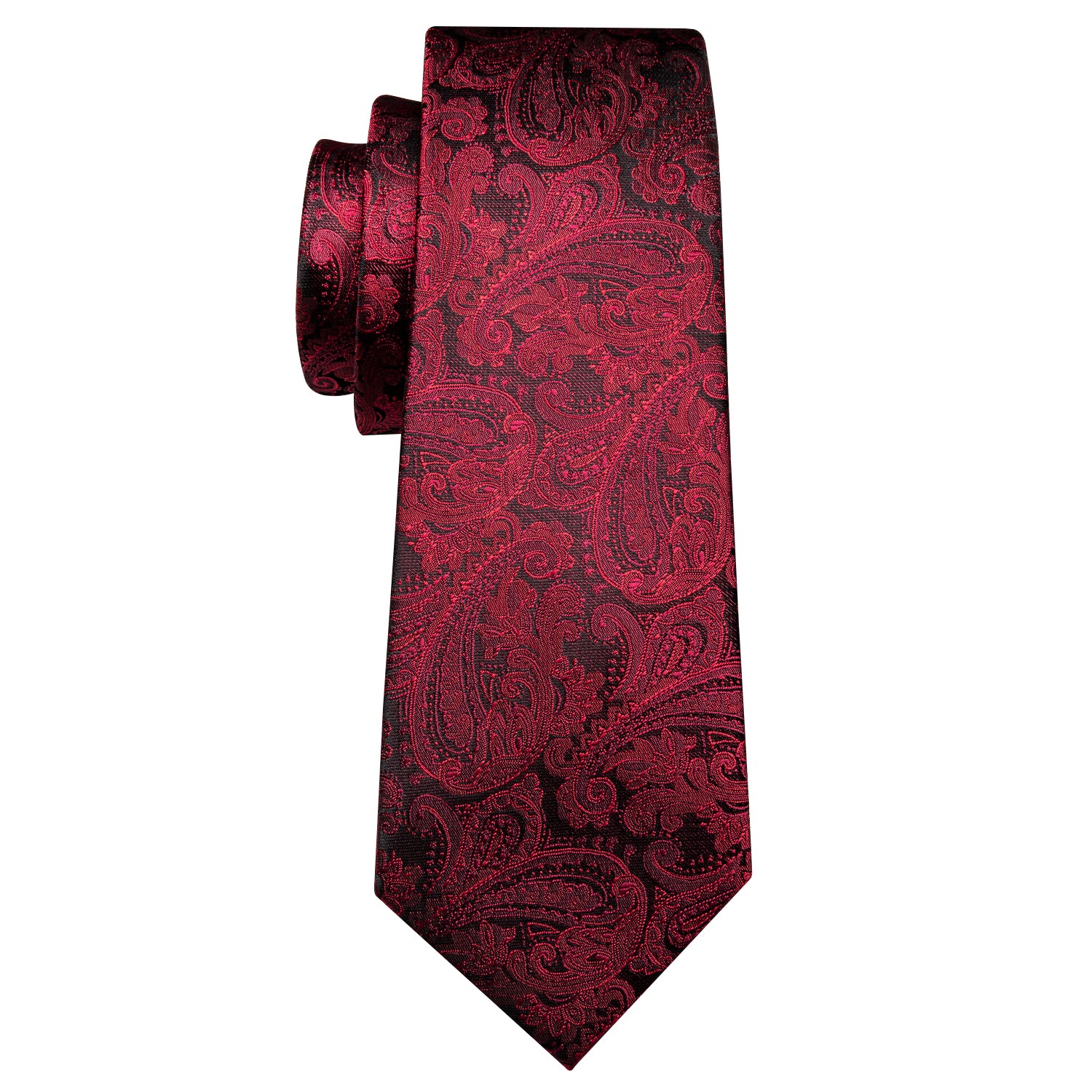 Luxury Black Red Paisley Tie Hanky Cufflinks Gift Box Set