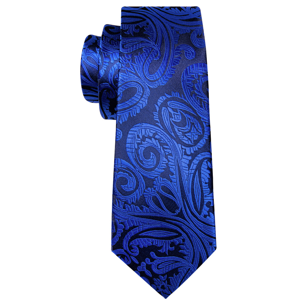 Barry Wang Blue Paisley Men's Tie Pocket Square Cufflinks Gift Box Set
