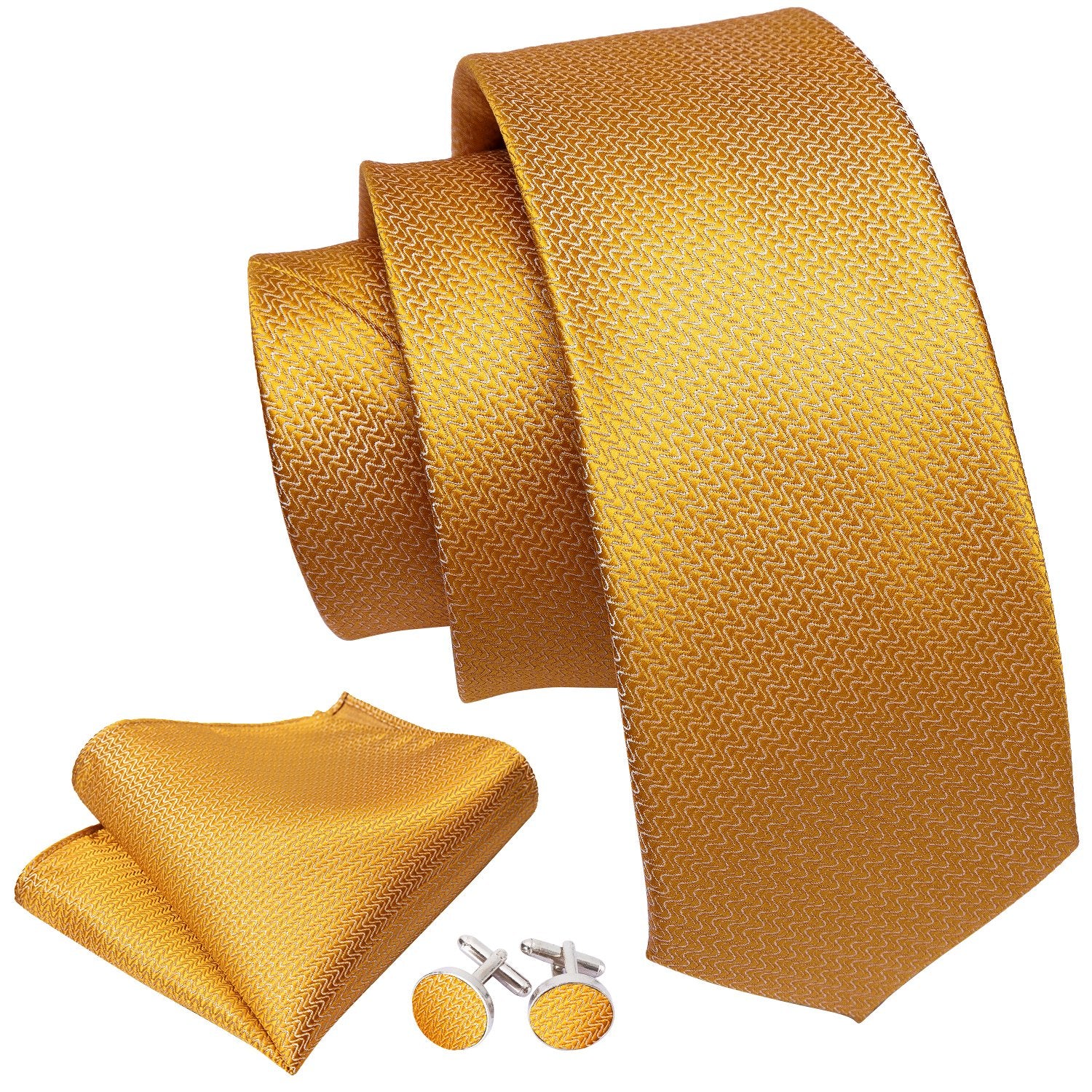 Novelty Golden Stripe Necktie Pocket Square Cufflink Clip Gift Box Set