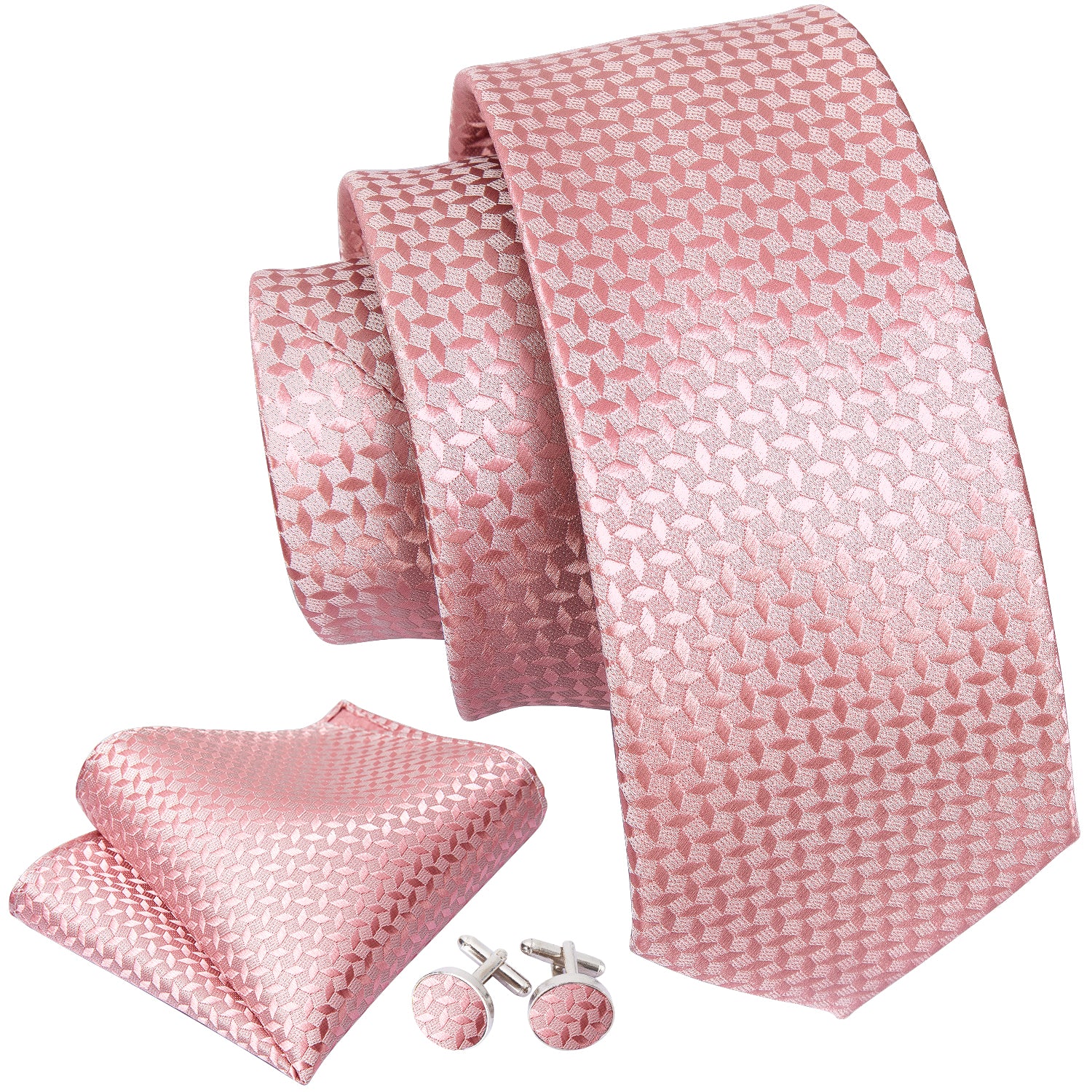 Novelty Pink Floral Tie Pocket Square Cufflinks Set for Men