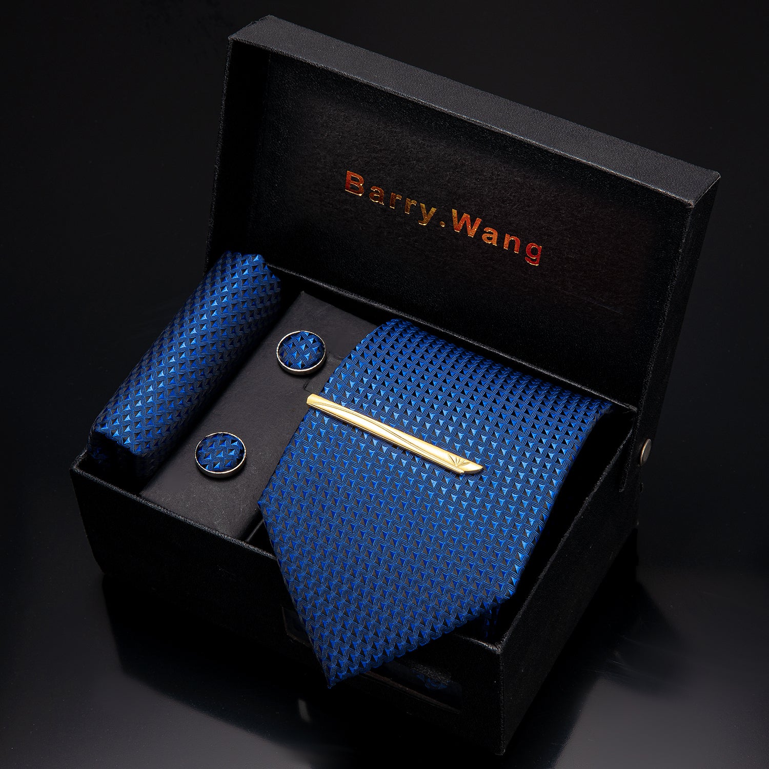  Blue Geometric Necktie Alloy Lapel Pin Brooch Gift Box Set