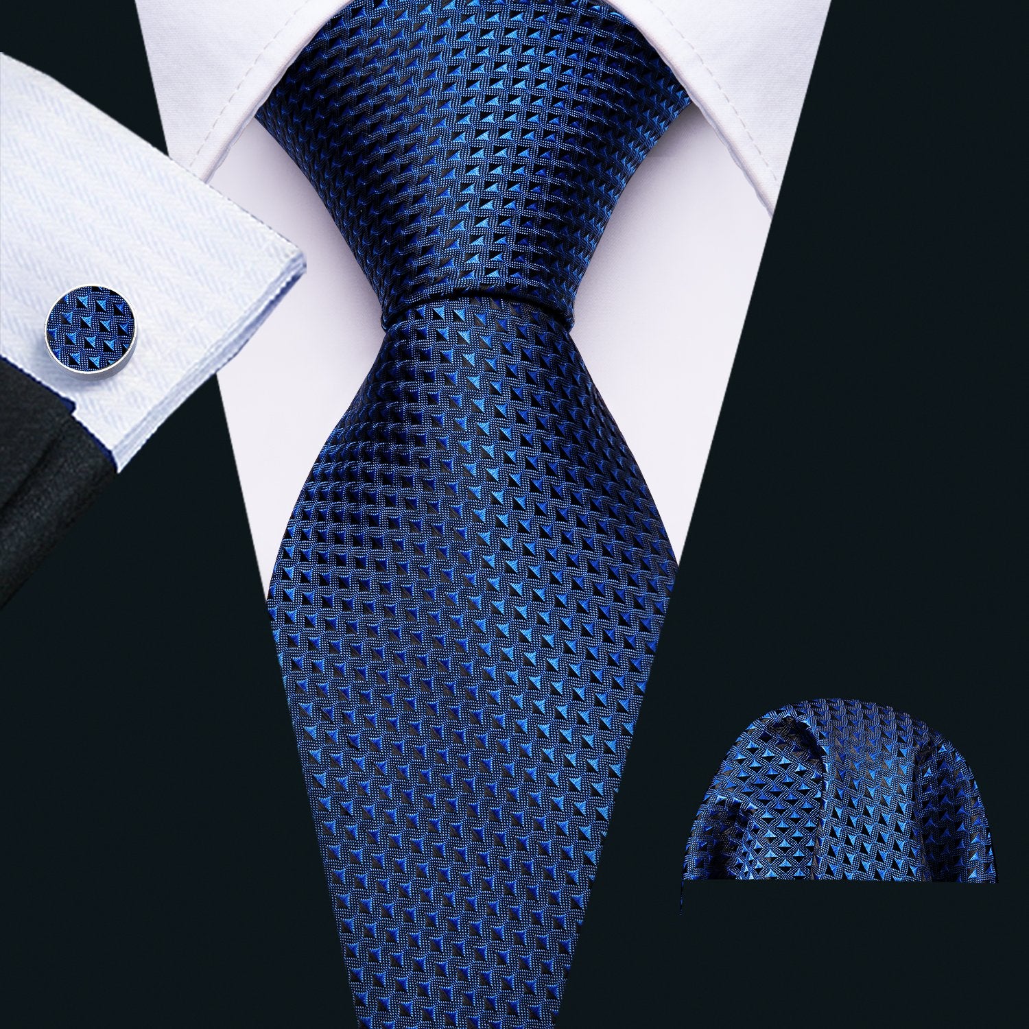  Blue Geometric Necktie Alloy Lapel Pin Brooch Gift Box Set