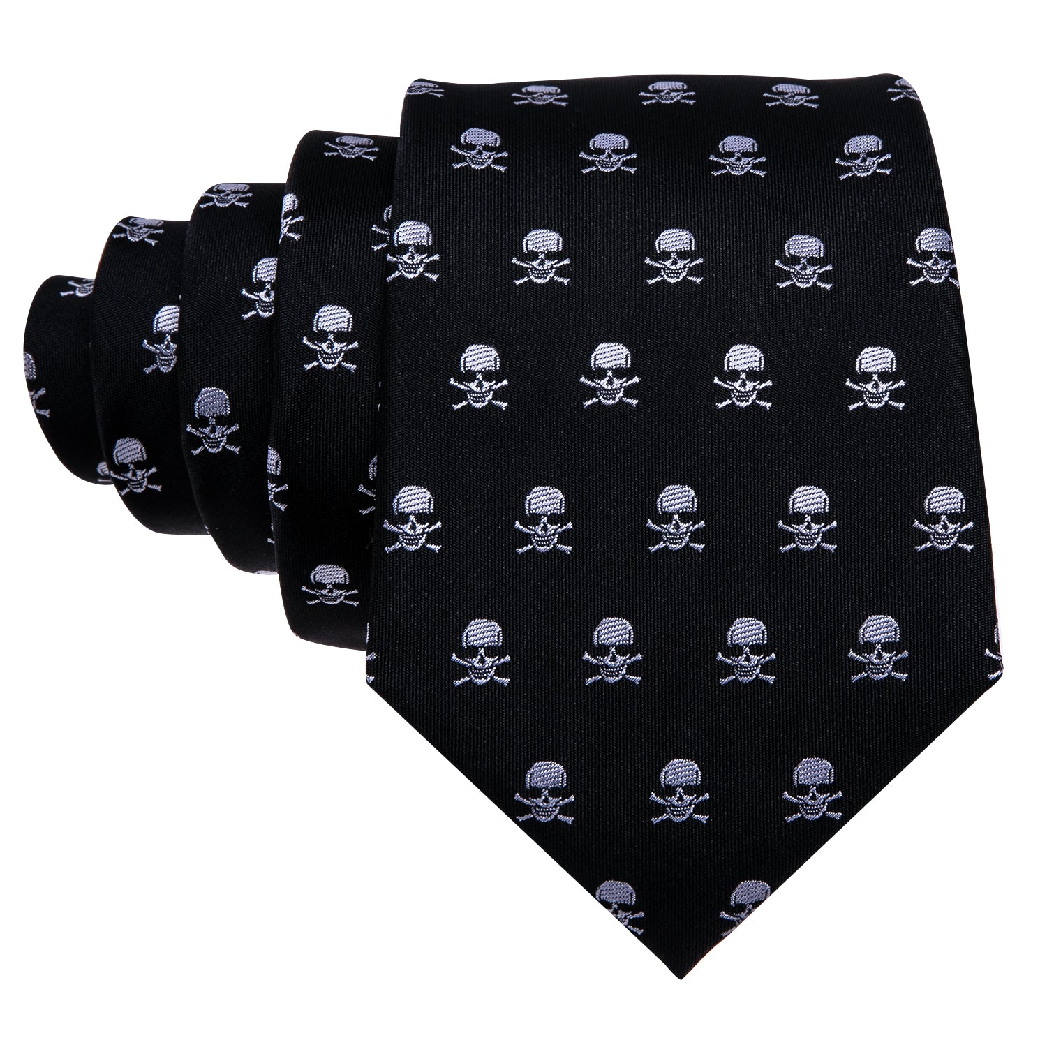 Barry Wang Men's Black Tie Skull Silk Necktie Hanky Cufflinks Set