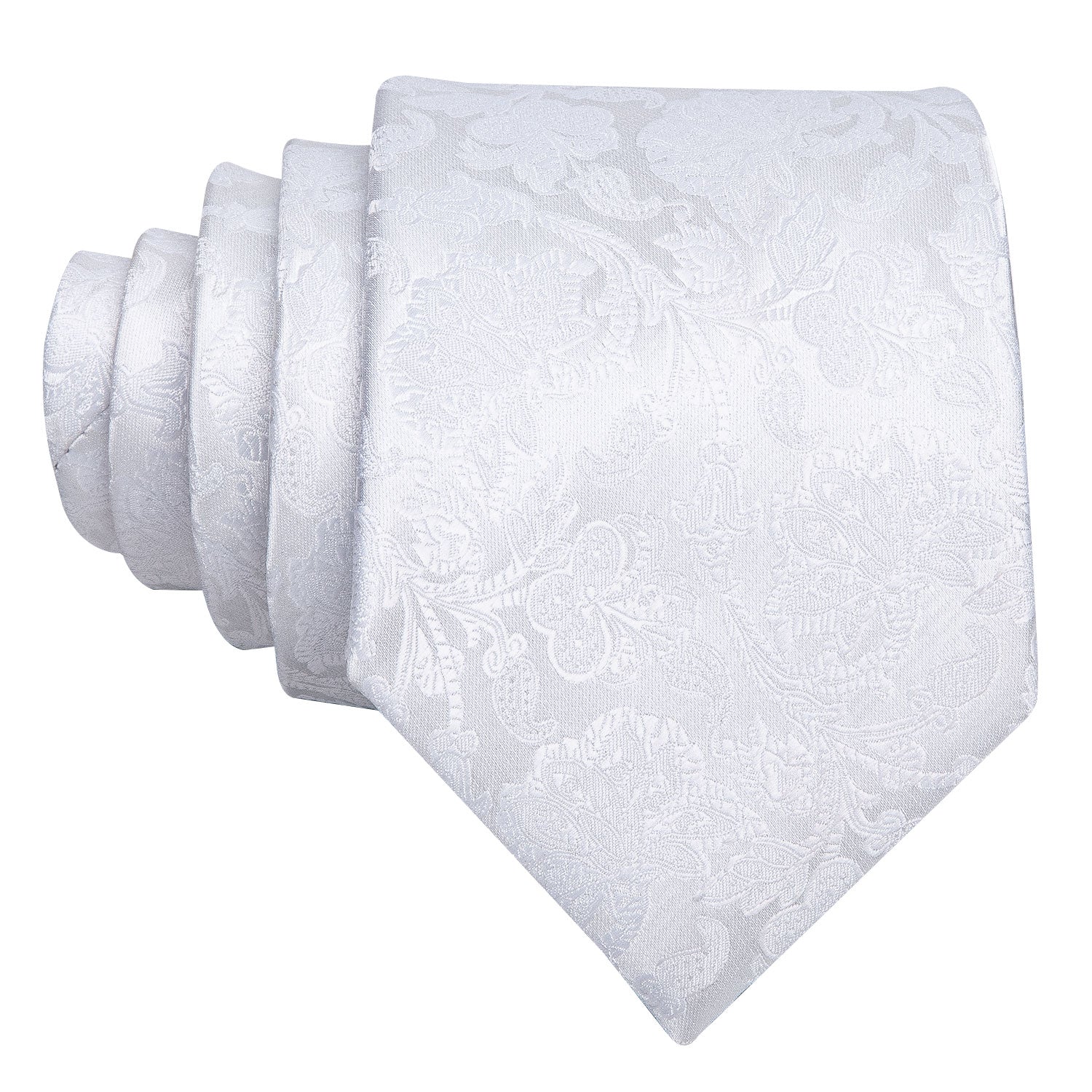 White Floral Silk Tie Hanky Cufflinks Set