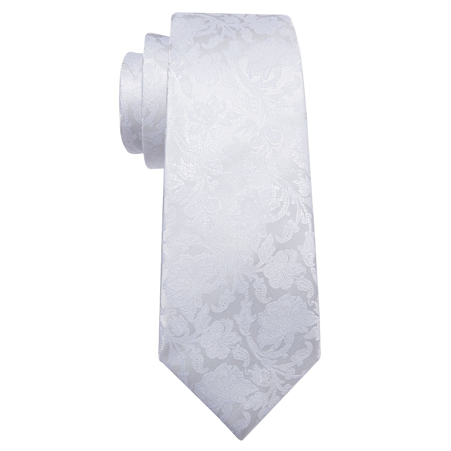 White Floral Silk Tie Hanky Cufflinks Set