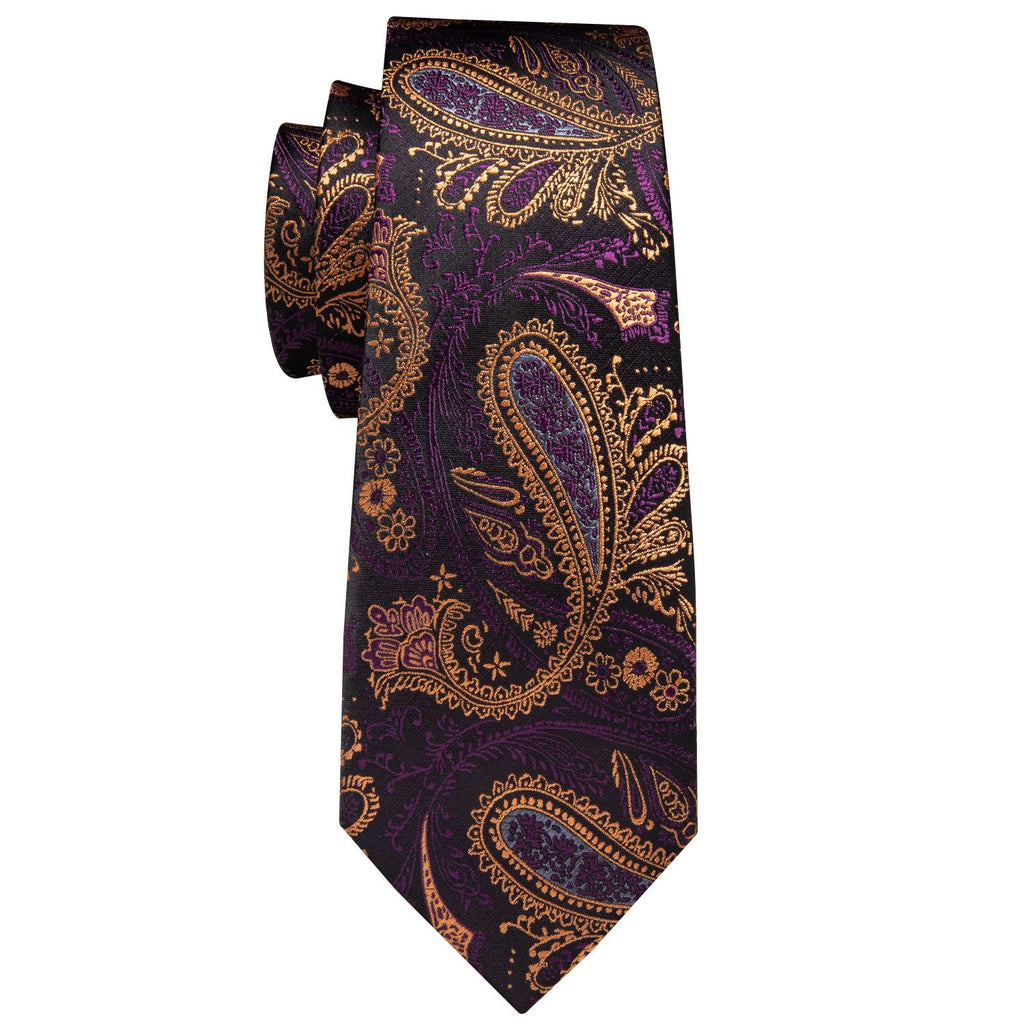 Classic Yellow Purple Black Paisley Men's Tie Lapel Pin Brooch Silk Ti