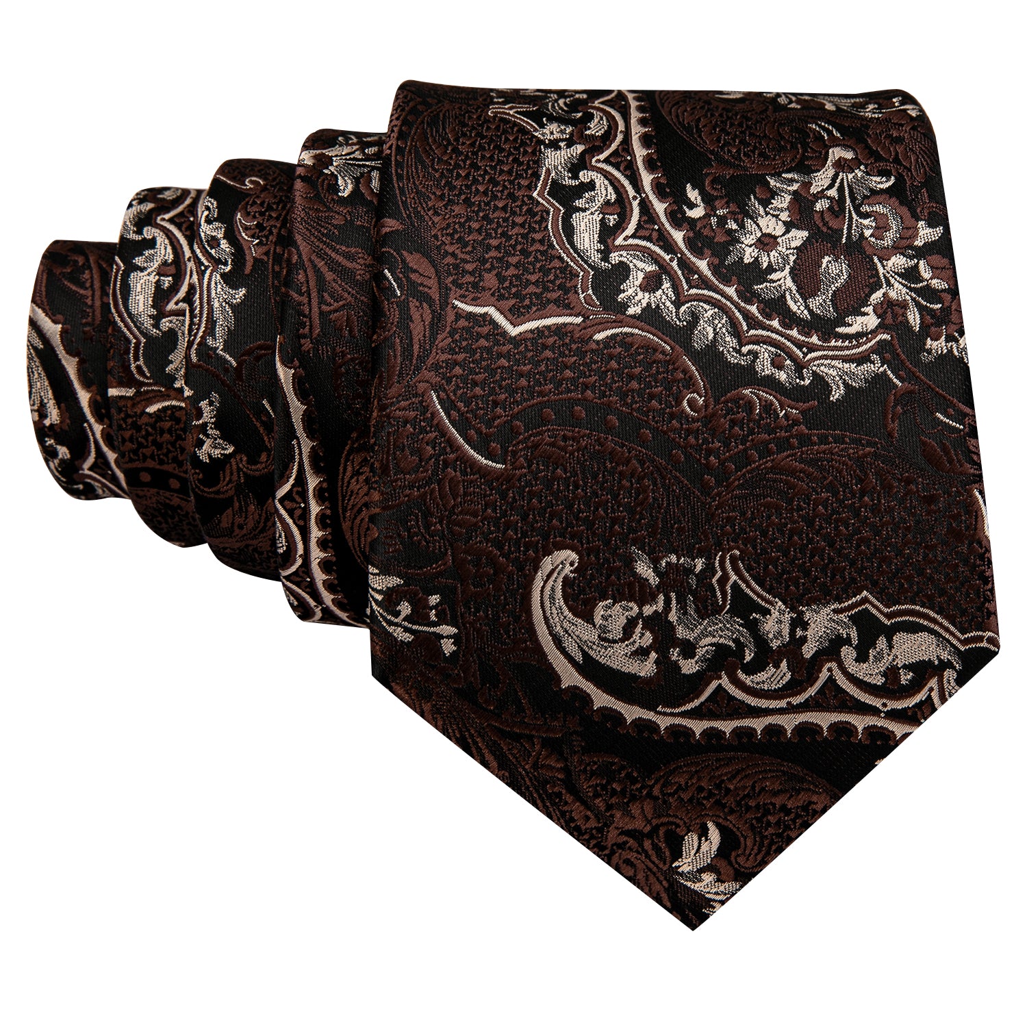 Brown Paisley Silk Tie Handkerchief Cufflinks Set