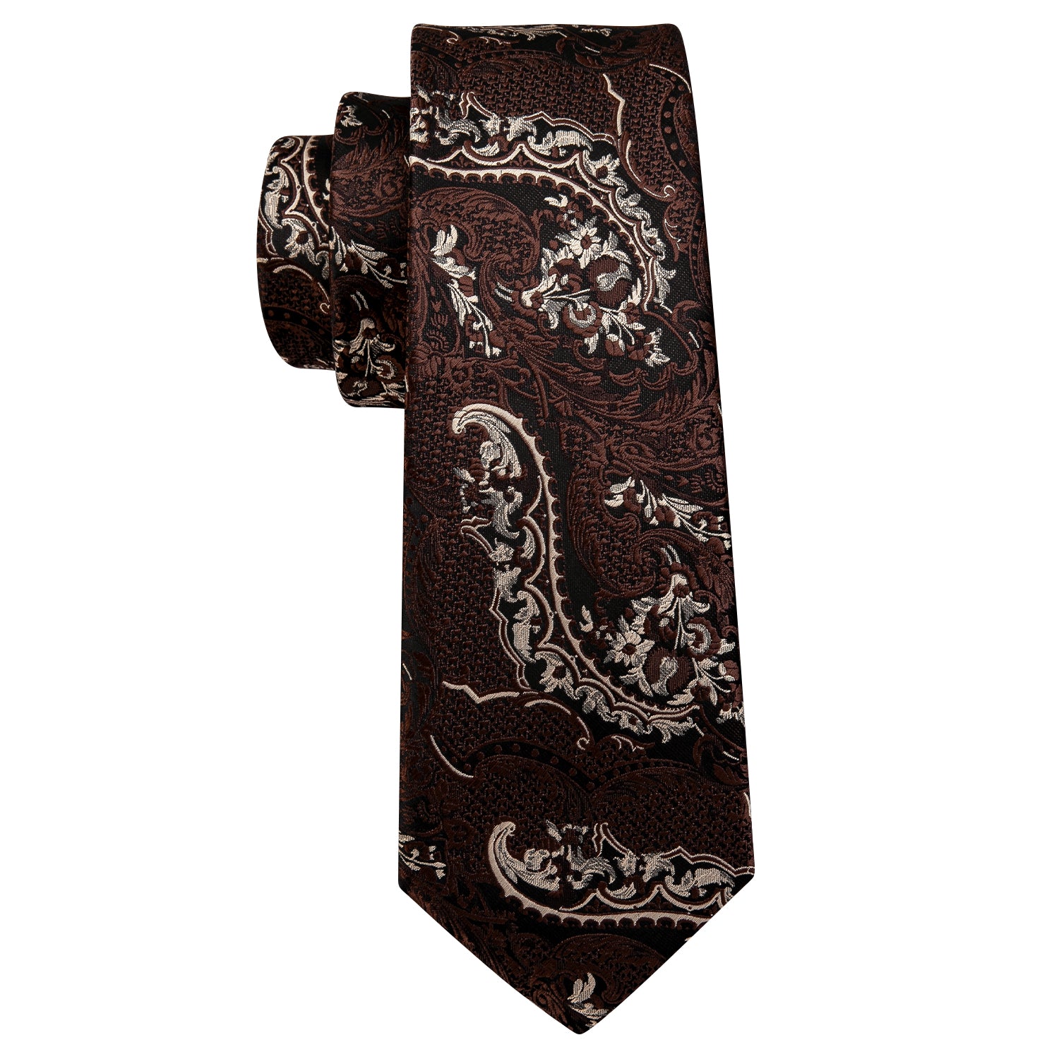 Brown Paisley Silk Tie Handkerchief Cufflinks Set