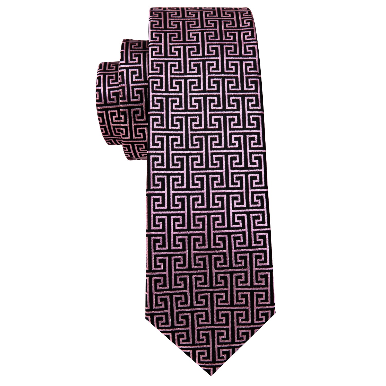 Novelty Black Pink Floral Silk Tie Pocket Square Cufflinks Set