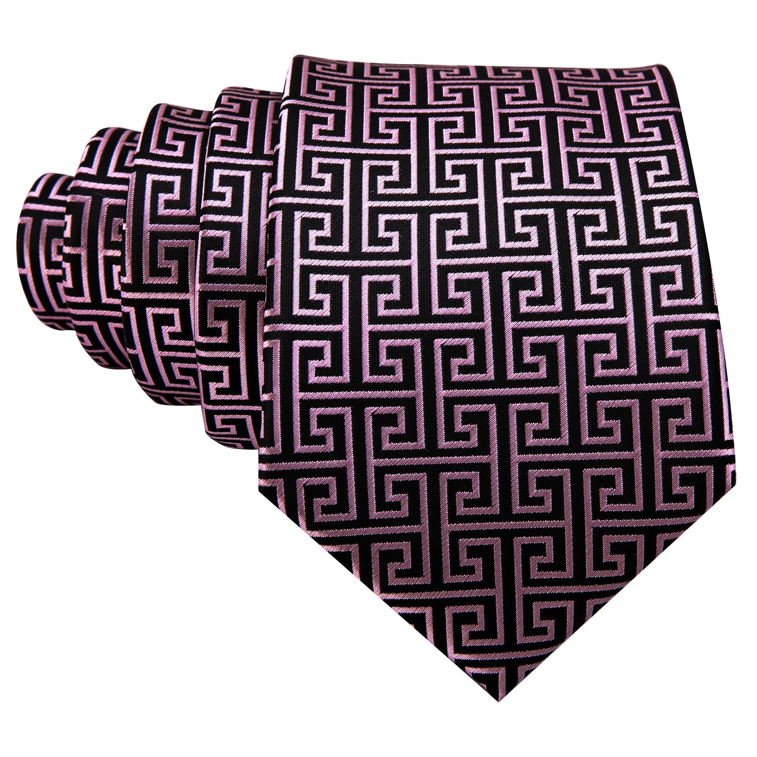 Novelty Black Pink Floral Silk Tie Pocket Square Cufflinks Set