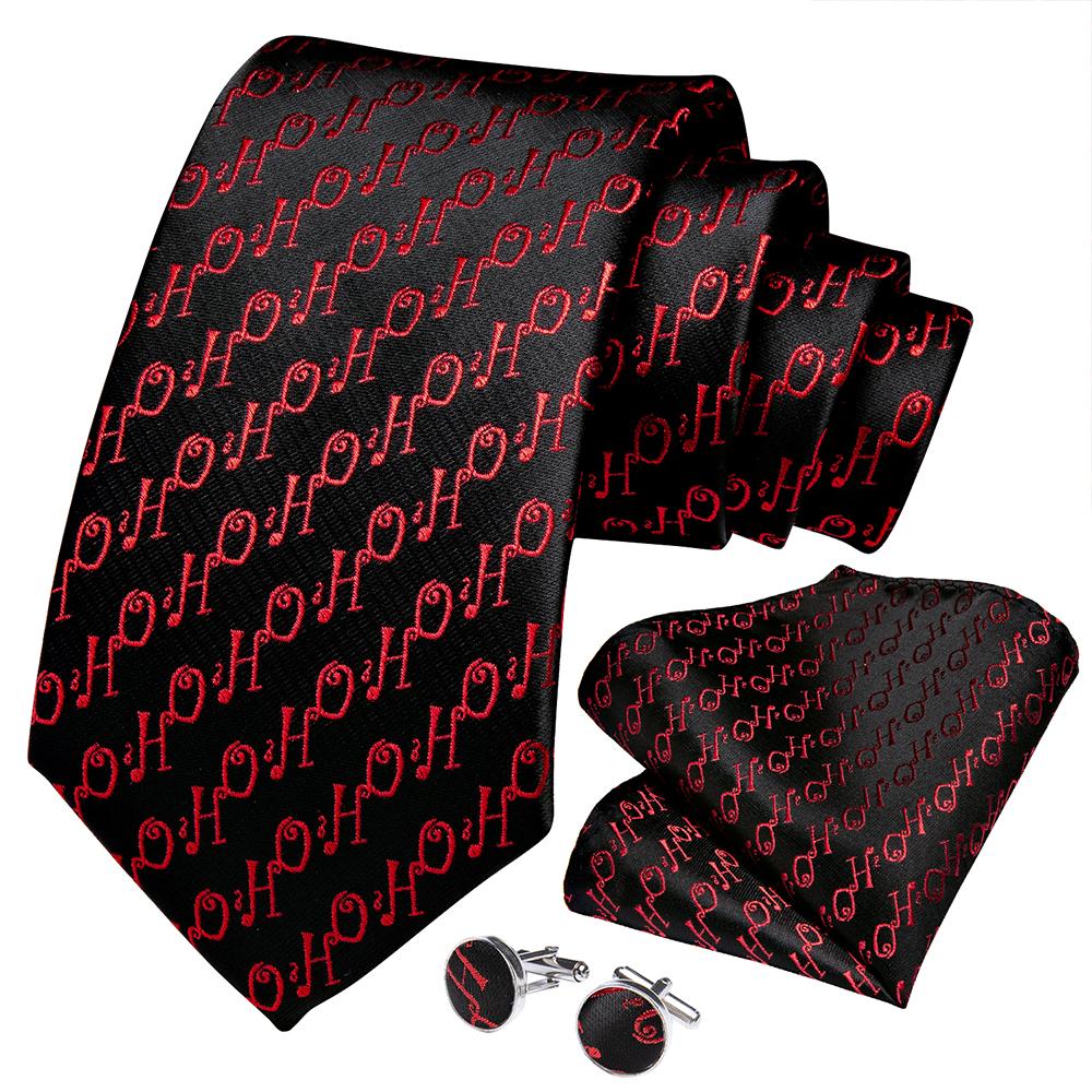 Novelty Black Red Men's Tie Lapel Pin Brooch Silk Tie Pocket Square Cufflinks Set Wedding Business Party