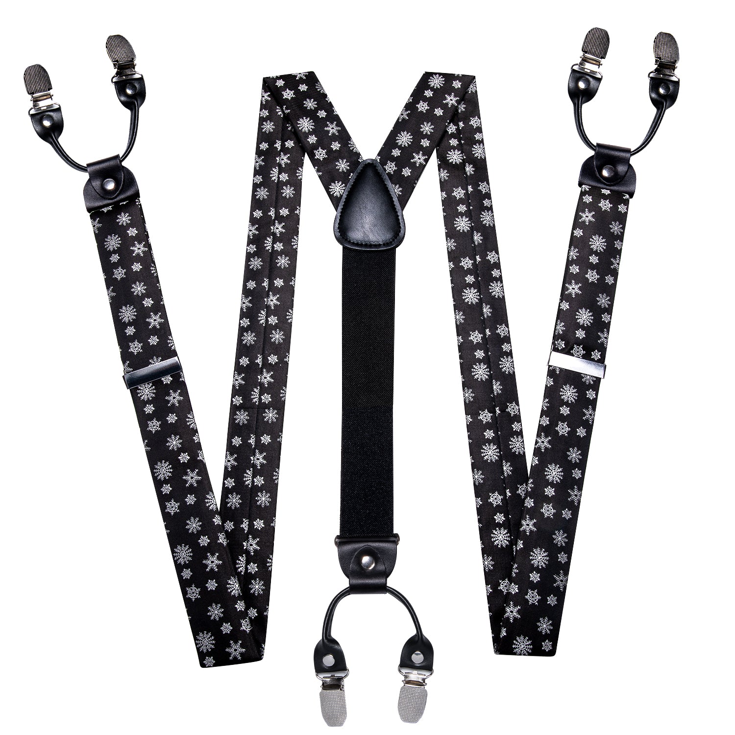 Christmas Black White Snowflake Y Back Adjustable Bow Tie Suspenders Set