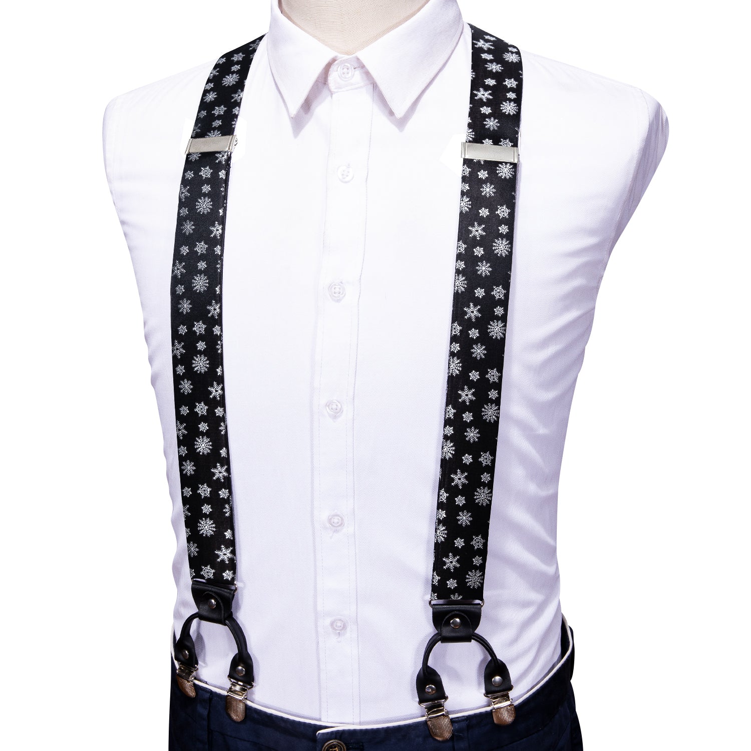 Christmas Black White Snowflake Y Back Adjustable Bow Tie Suspenders Set