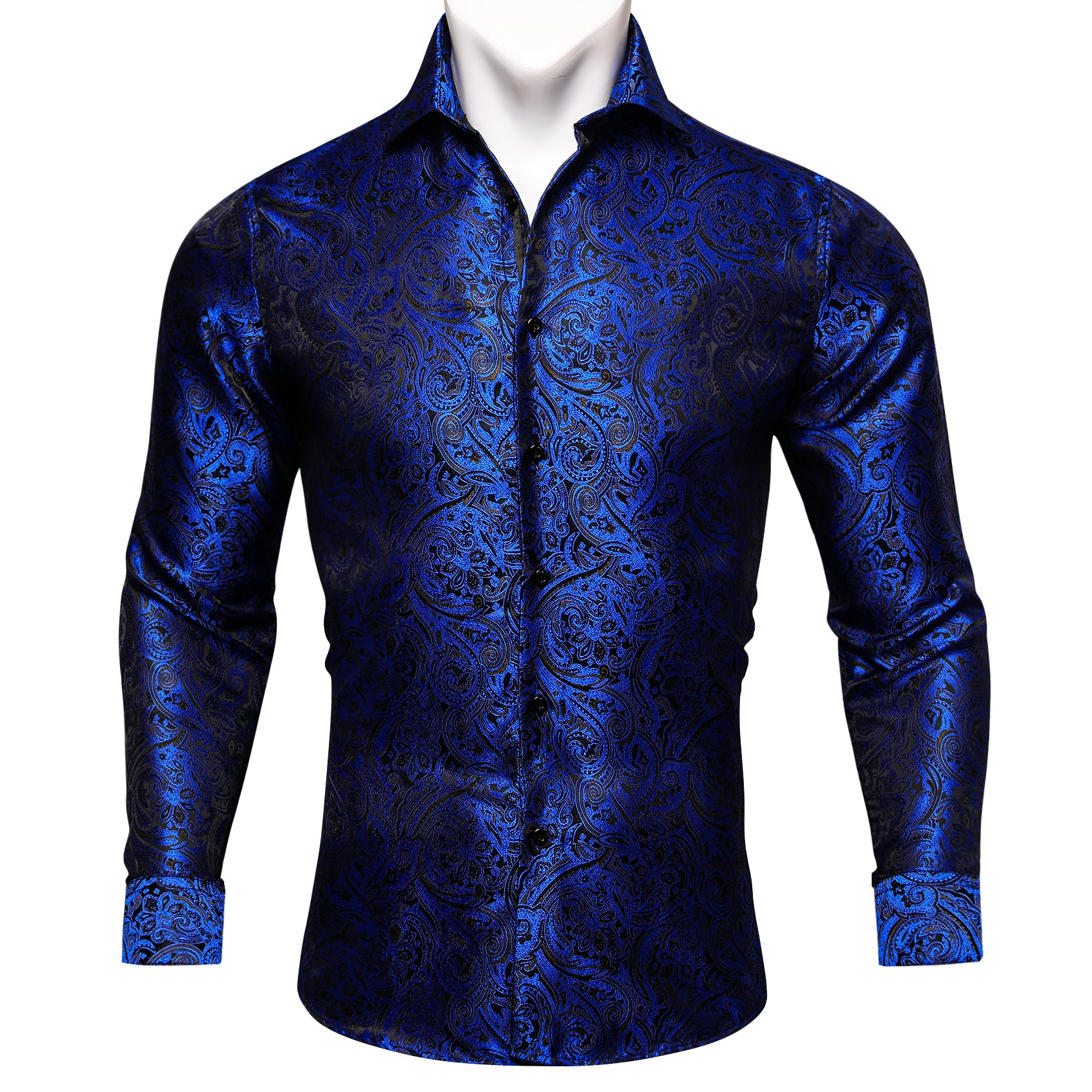 Barry.wang Blue Paisley Silk Men's Shirt