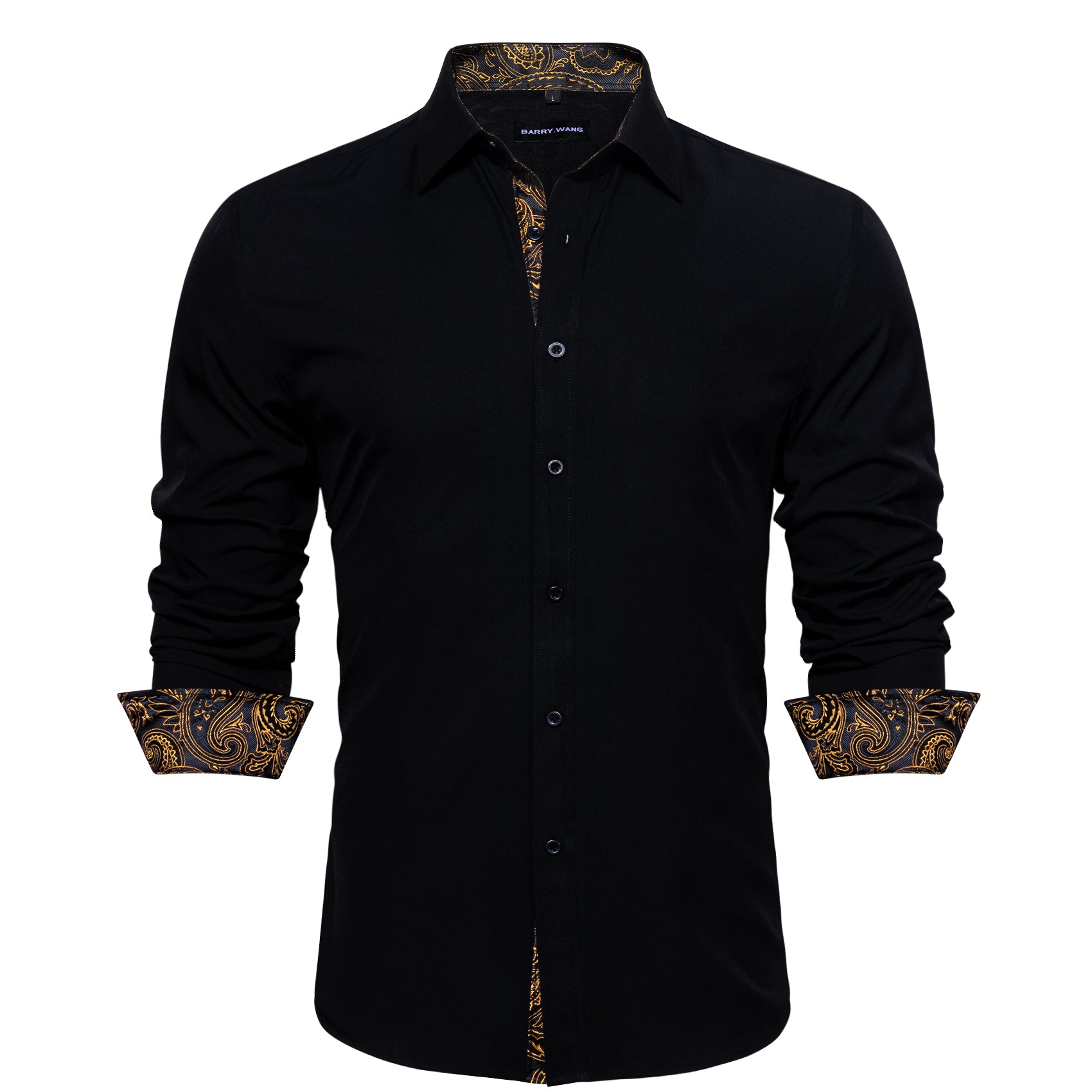 Barry.wang Fromal Black Gold Splicing Men's Shirt