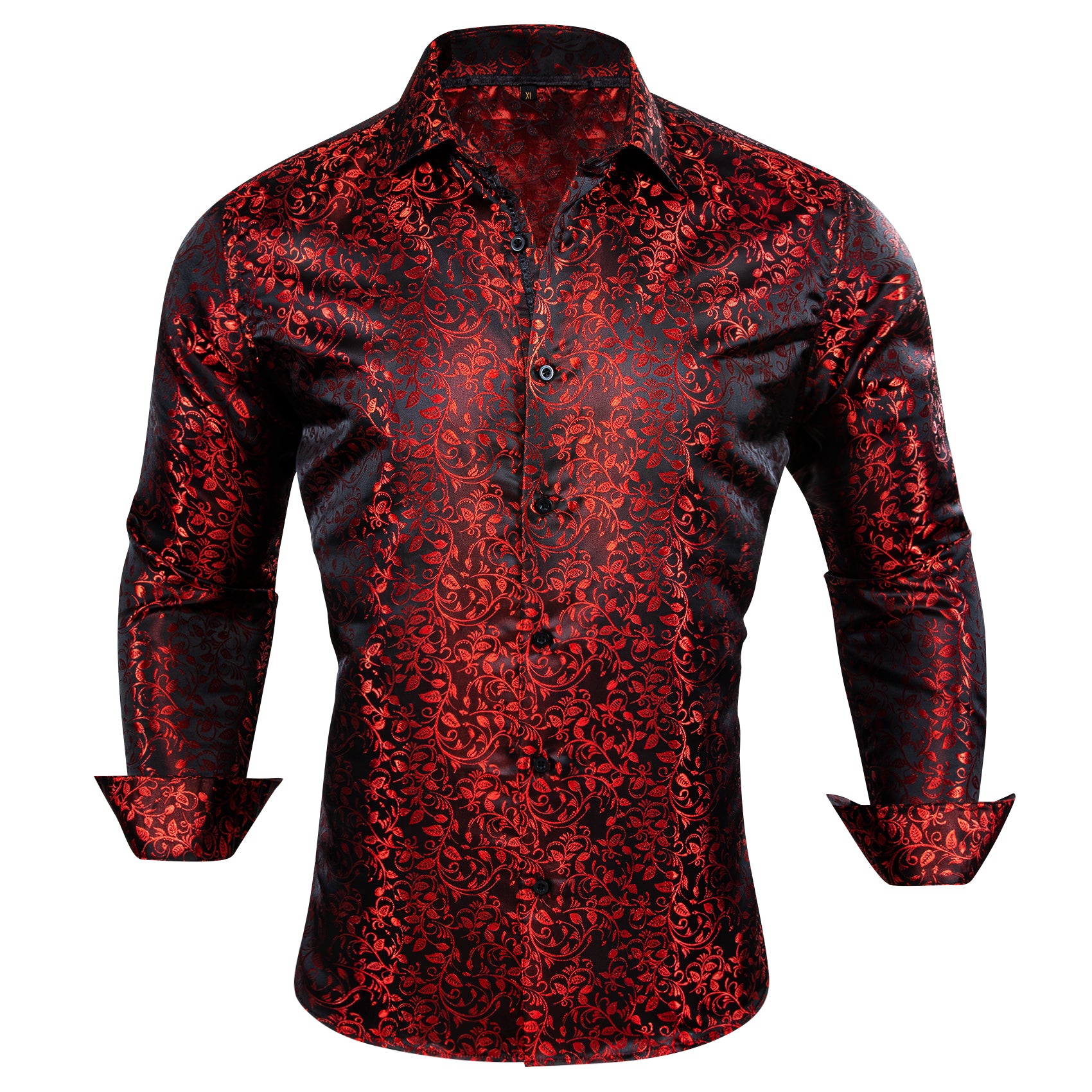 Barry.wang Button Down Shirt Burgundy Red Leaves Floral Shirt for Men