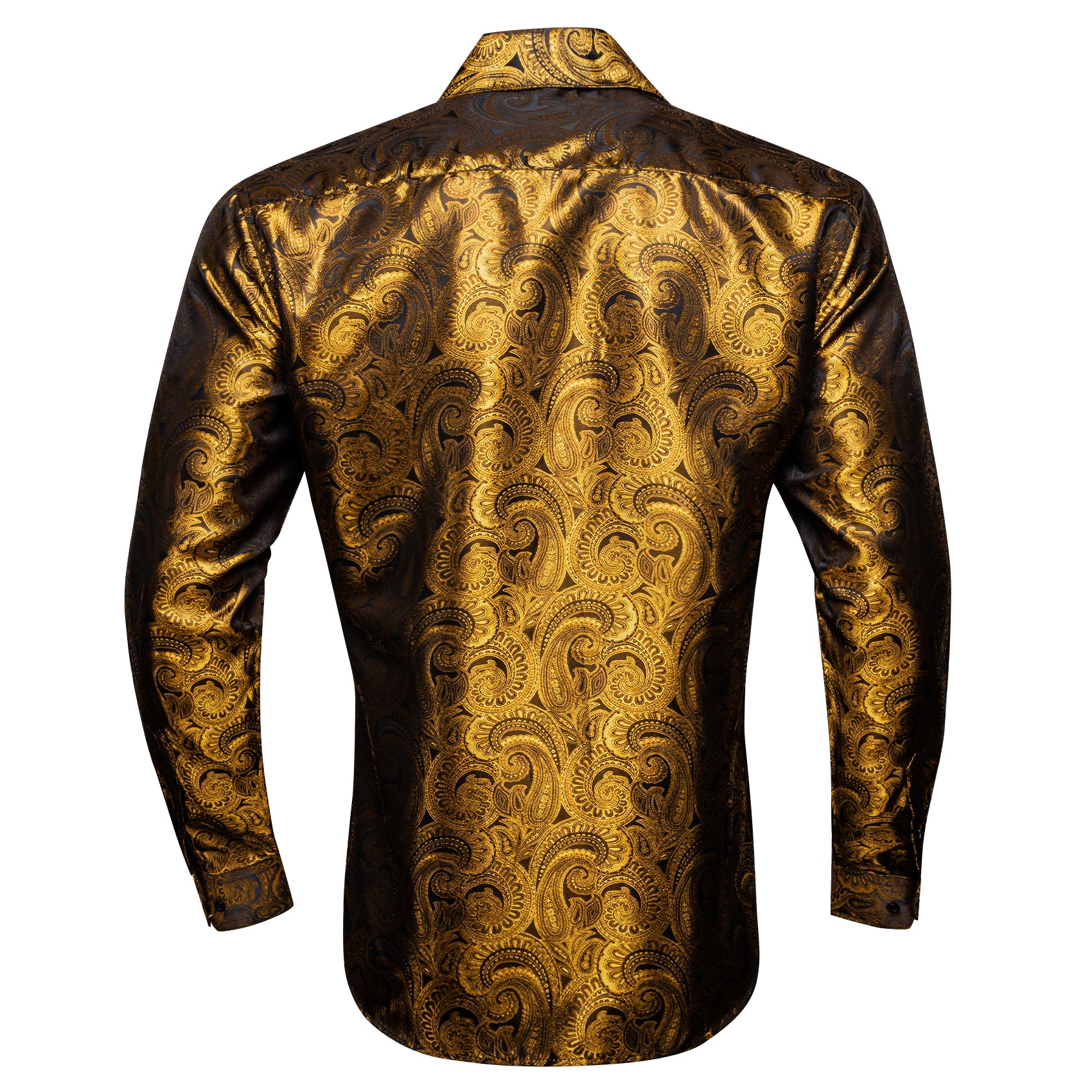 Barry Wang long sleeve Shirt Shining Brown Paisley Silk Men's Shirt