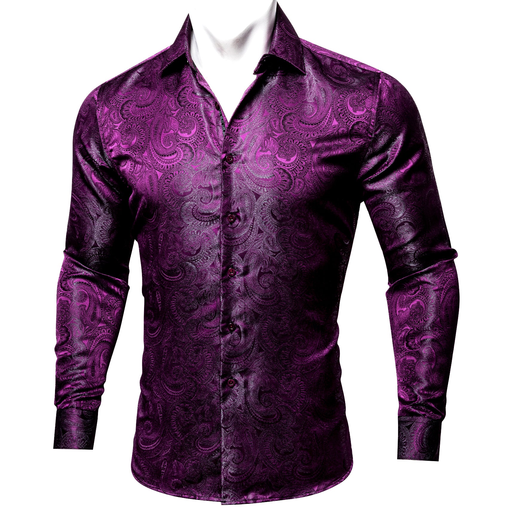 Barry Wang Violet Dark Purple Paisley Silk Men s Patterned Dress Shirt