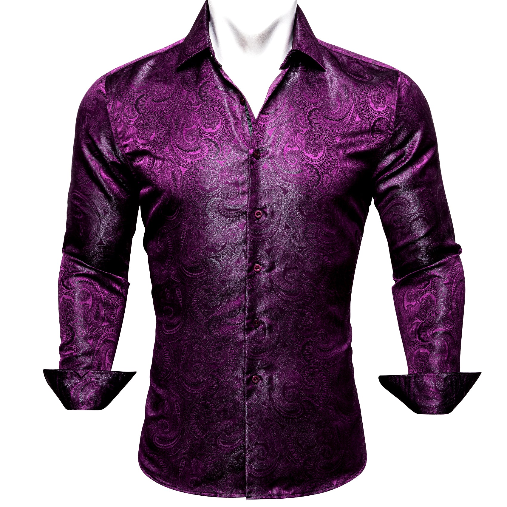 Barry Wang Violet Dark Purple Paisley Silk Men's Patterned Dress Shirt