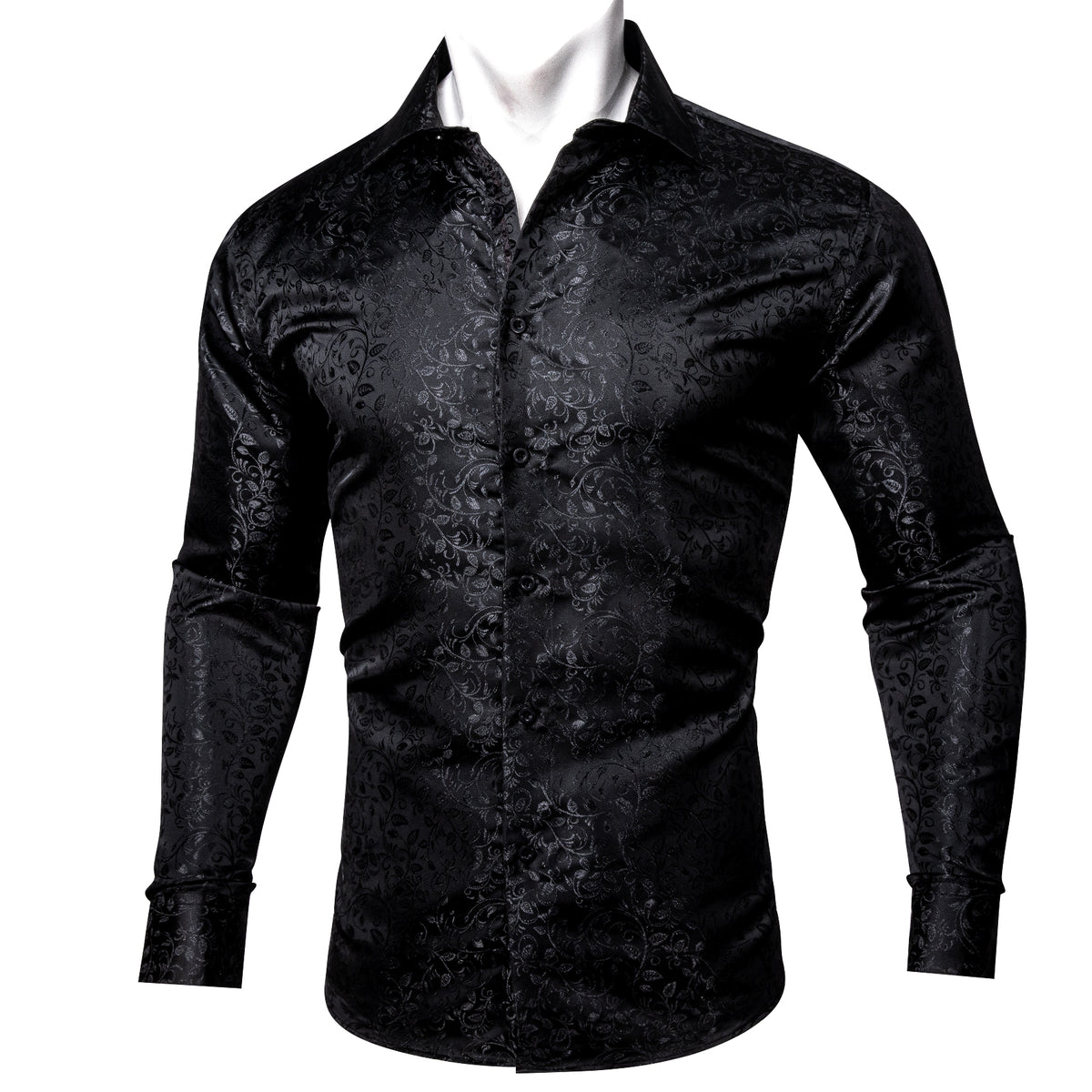 Barry.wang Luxury Black Leaves Floral Silk Shirt