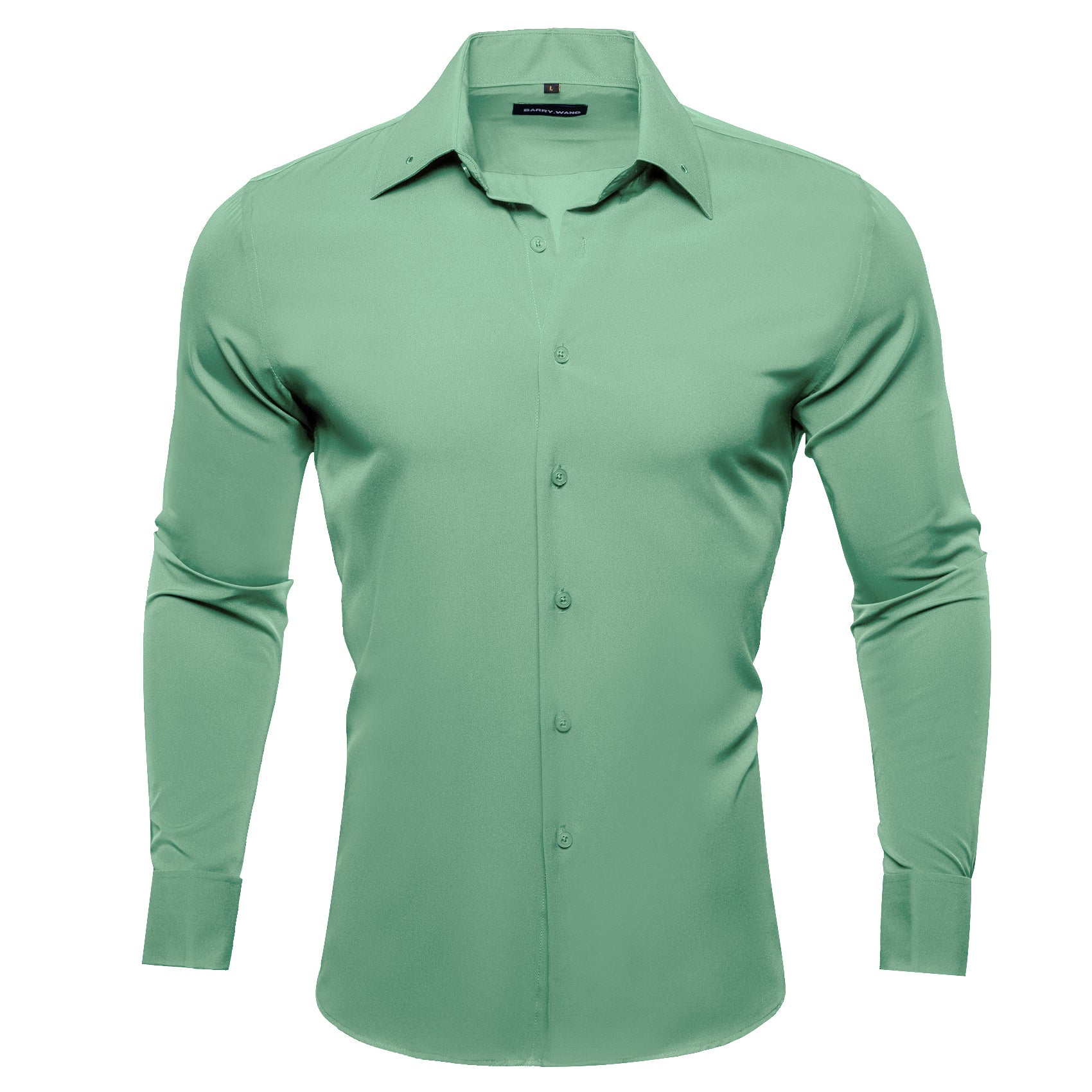 Barry.wang Sea Green Solid Silk Shirt