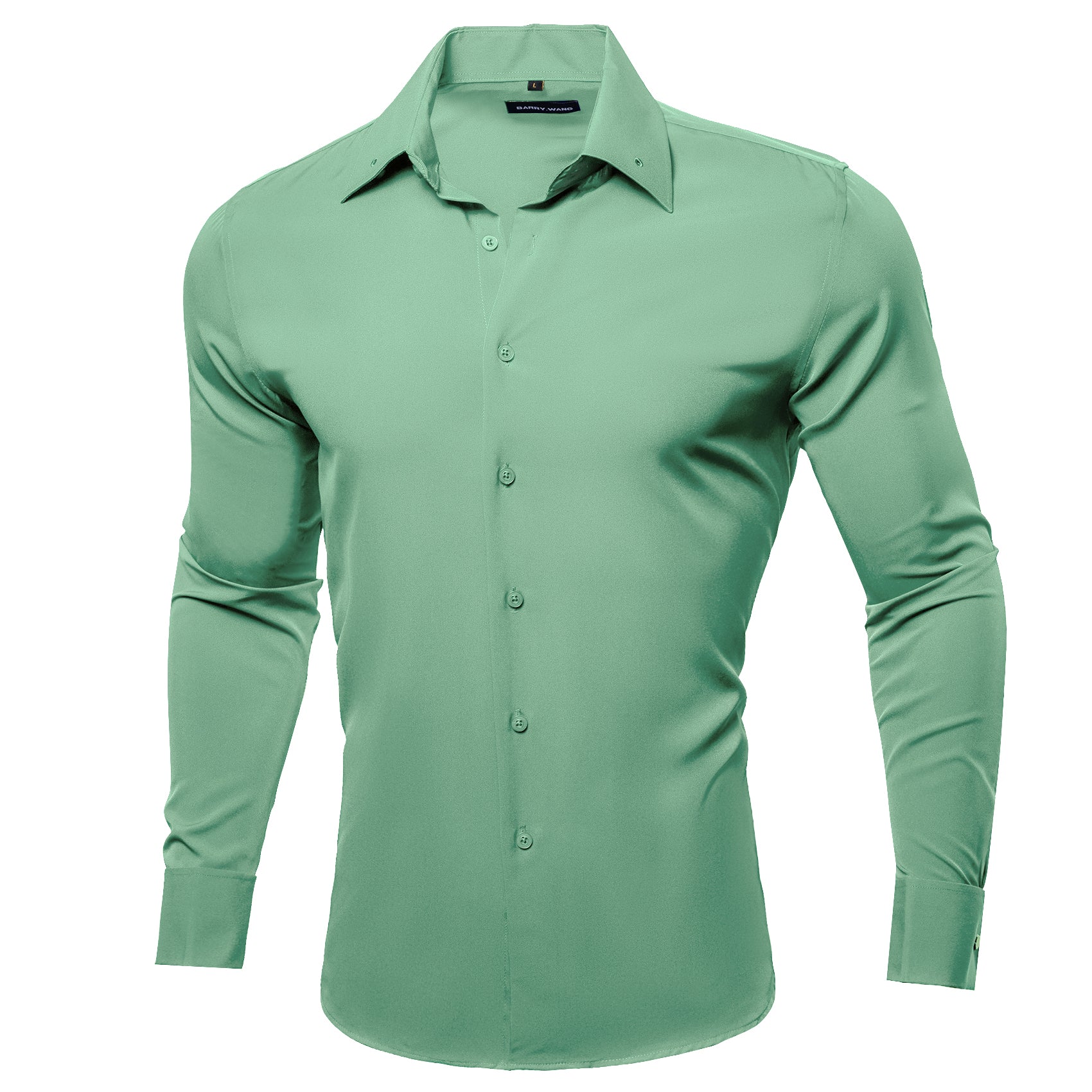 Barry.wang Sea Green Solid Silk Shirt