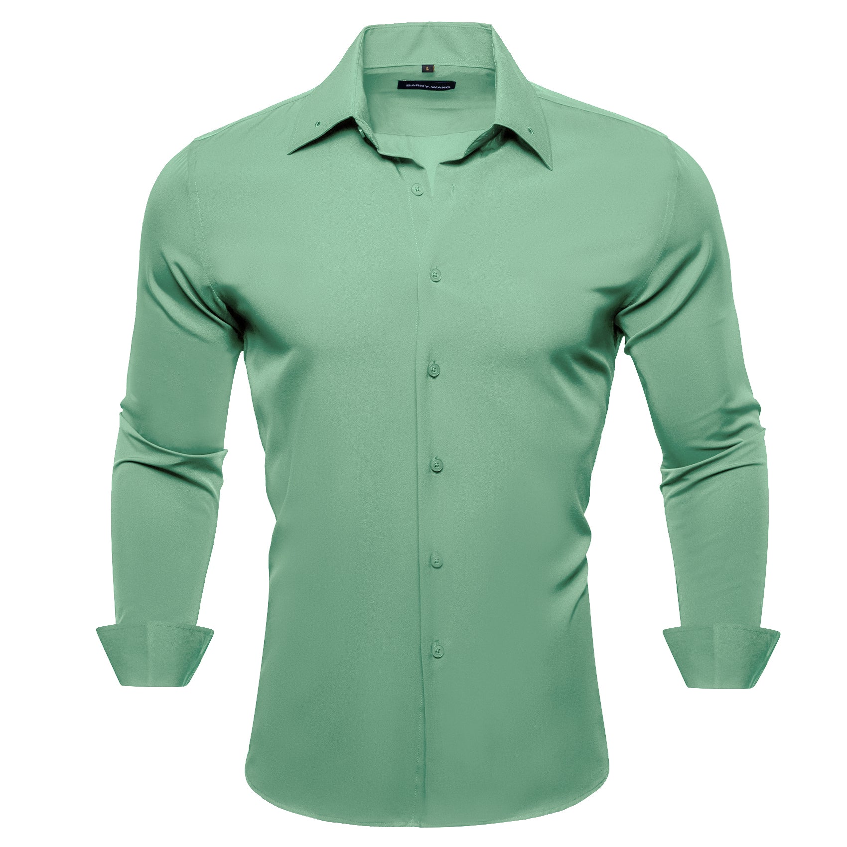 Barry.wang Sea Green Solid Silk Shirt